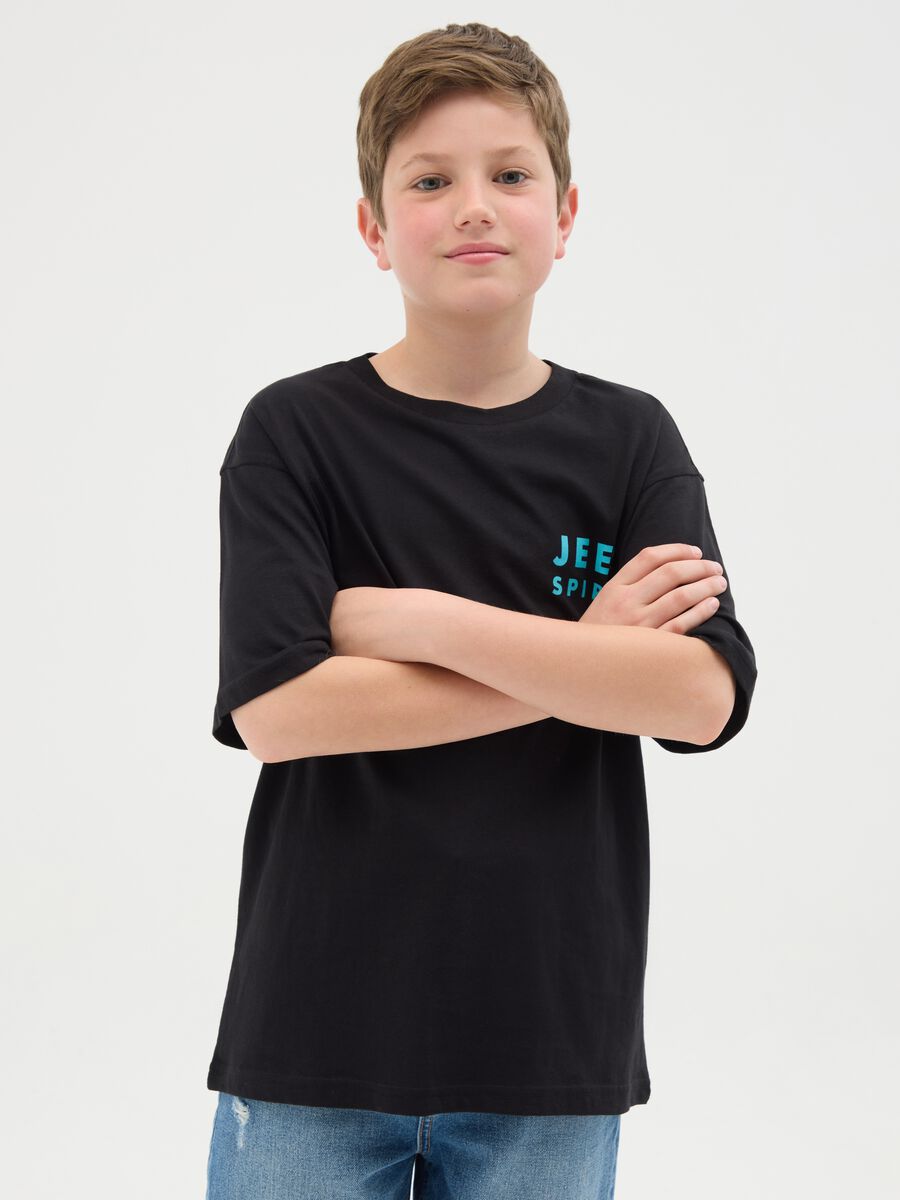 Cotton T-shirt with off-road vehicle and logo print_0