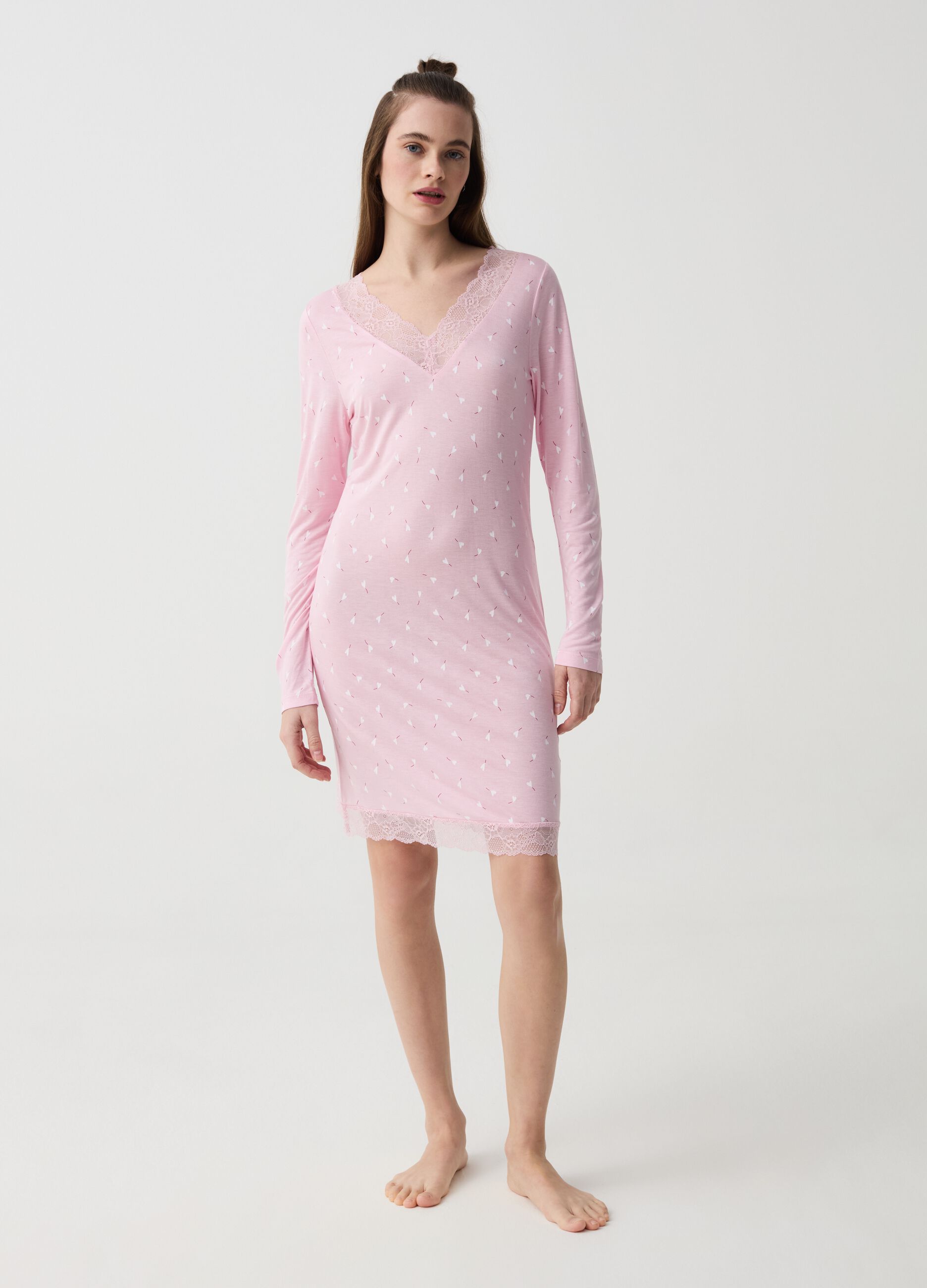 Ovs Camicia da notte con pizzo fantasia cuori
