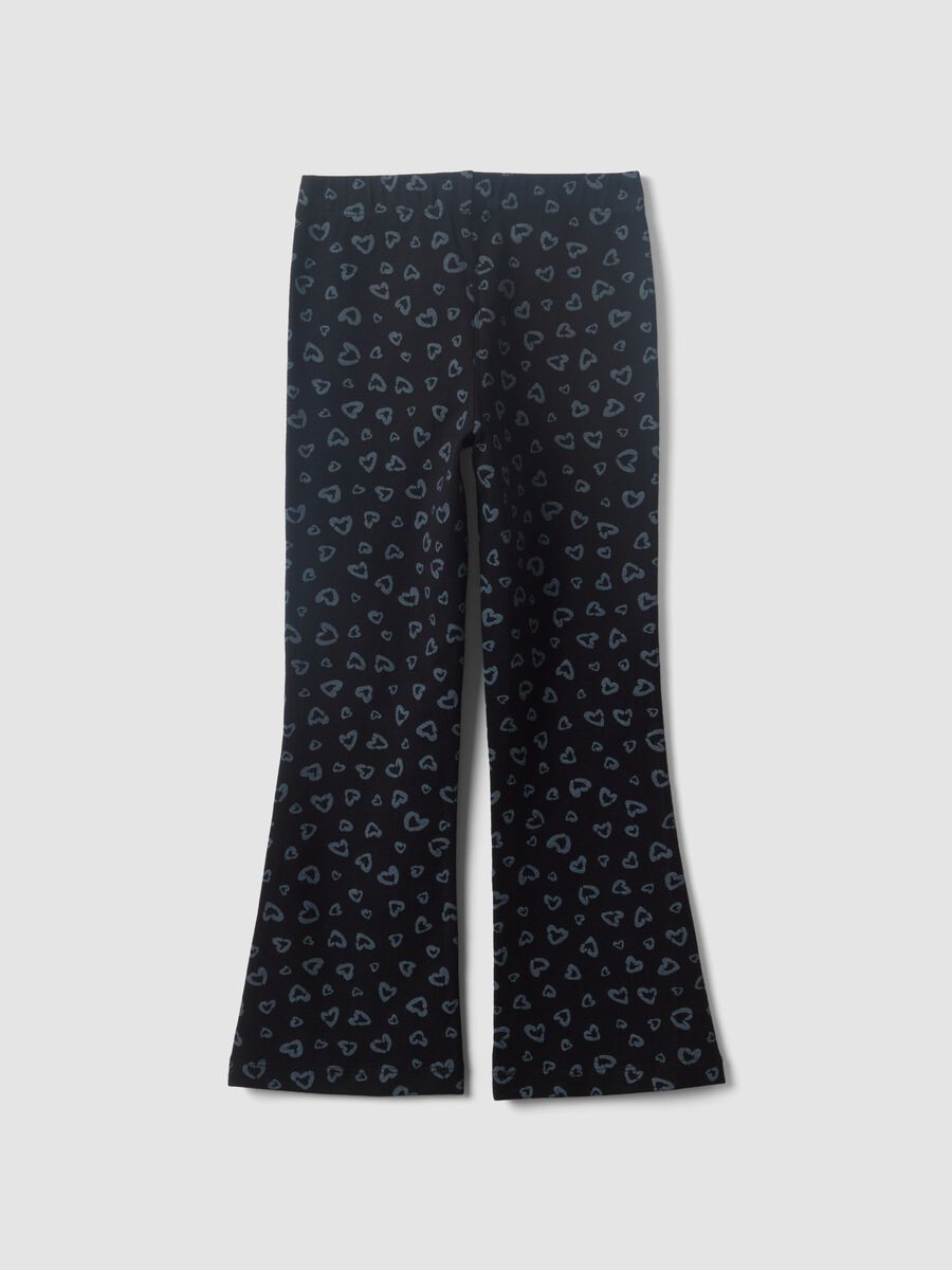 Black skinny organic cotton leggings with heart print for girls_1