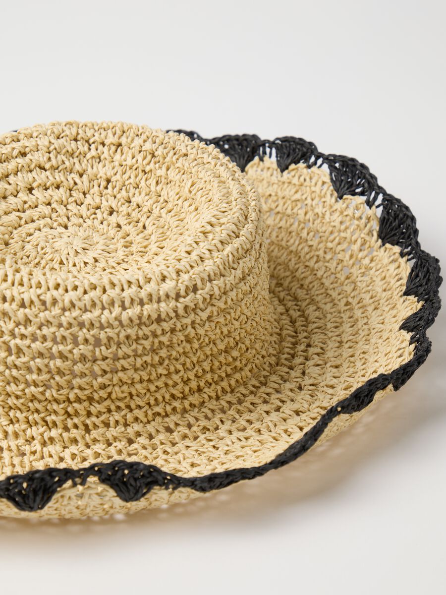 Women's hat in pure multicolour textile paper with black brim_2
