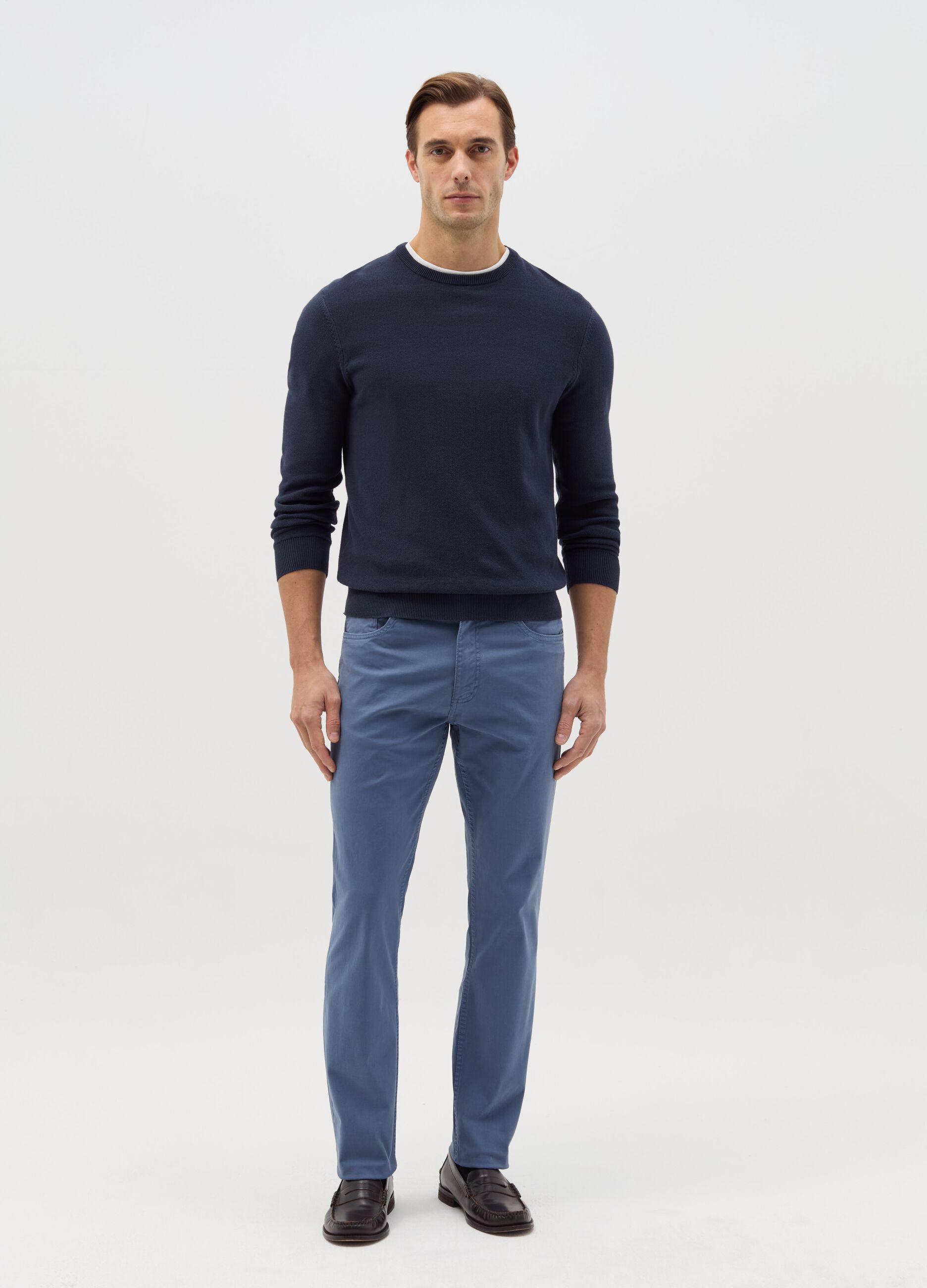 Pantalone slim fit in cotone stretch blu