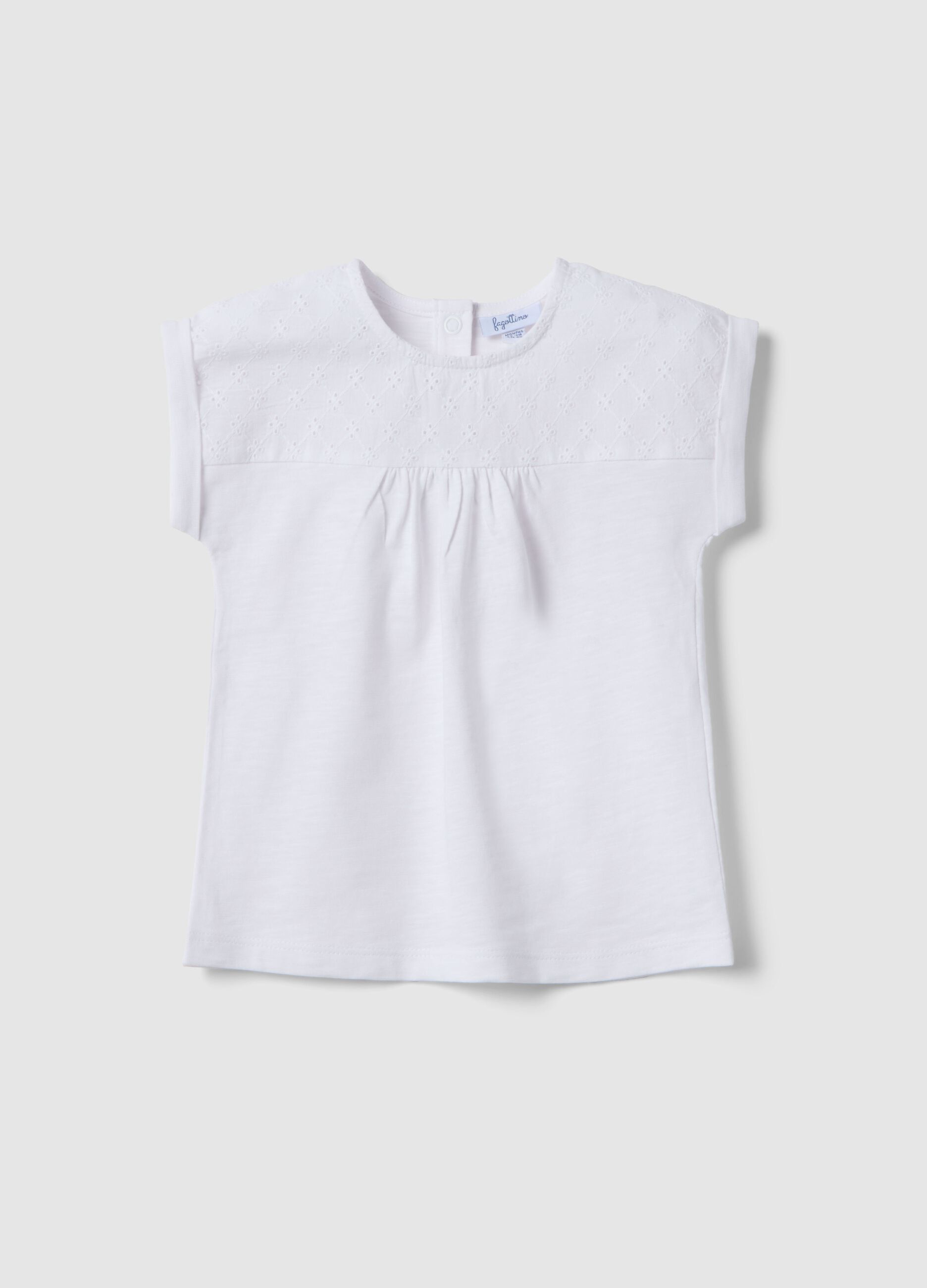 T-shirt in puro cotone bianca da bimba regular fit con ricami