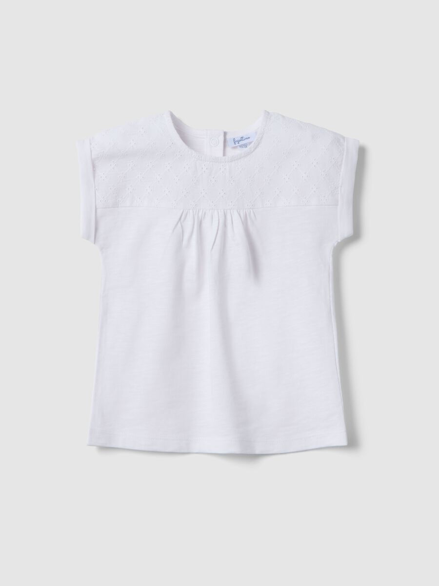 White pure cotton T-shirt for girls, regular fit with embroidery_0
