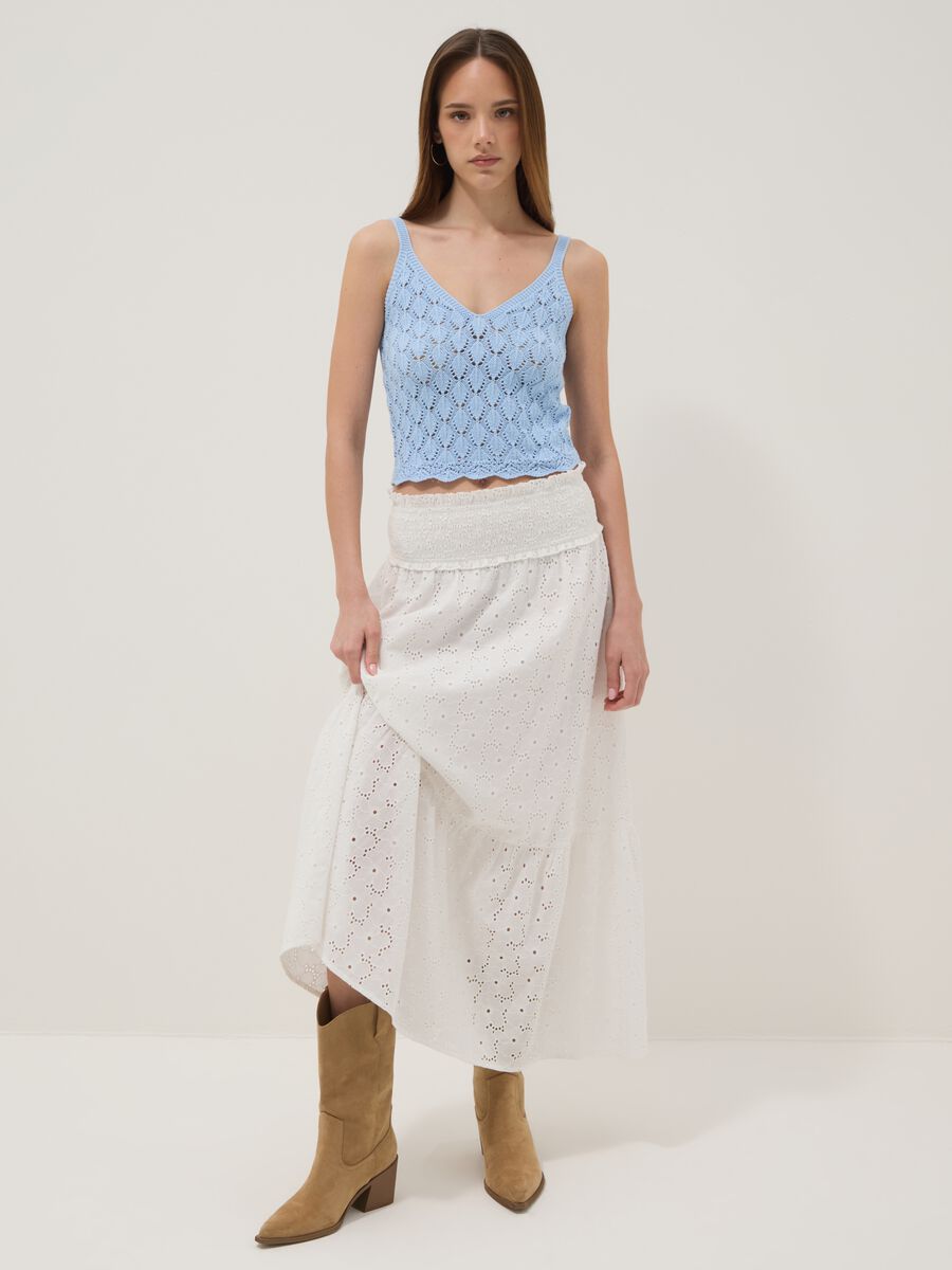 Tank Top azzurro in crochet di puro cotone regular fit_2