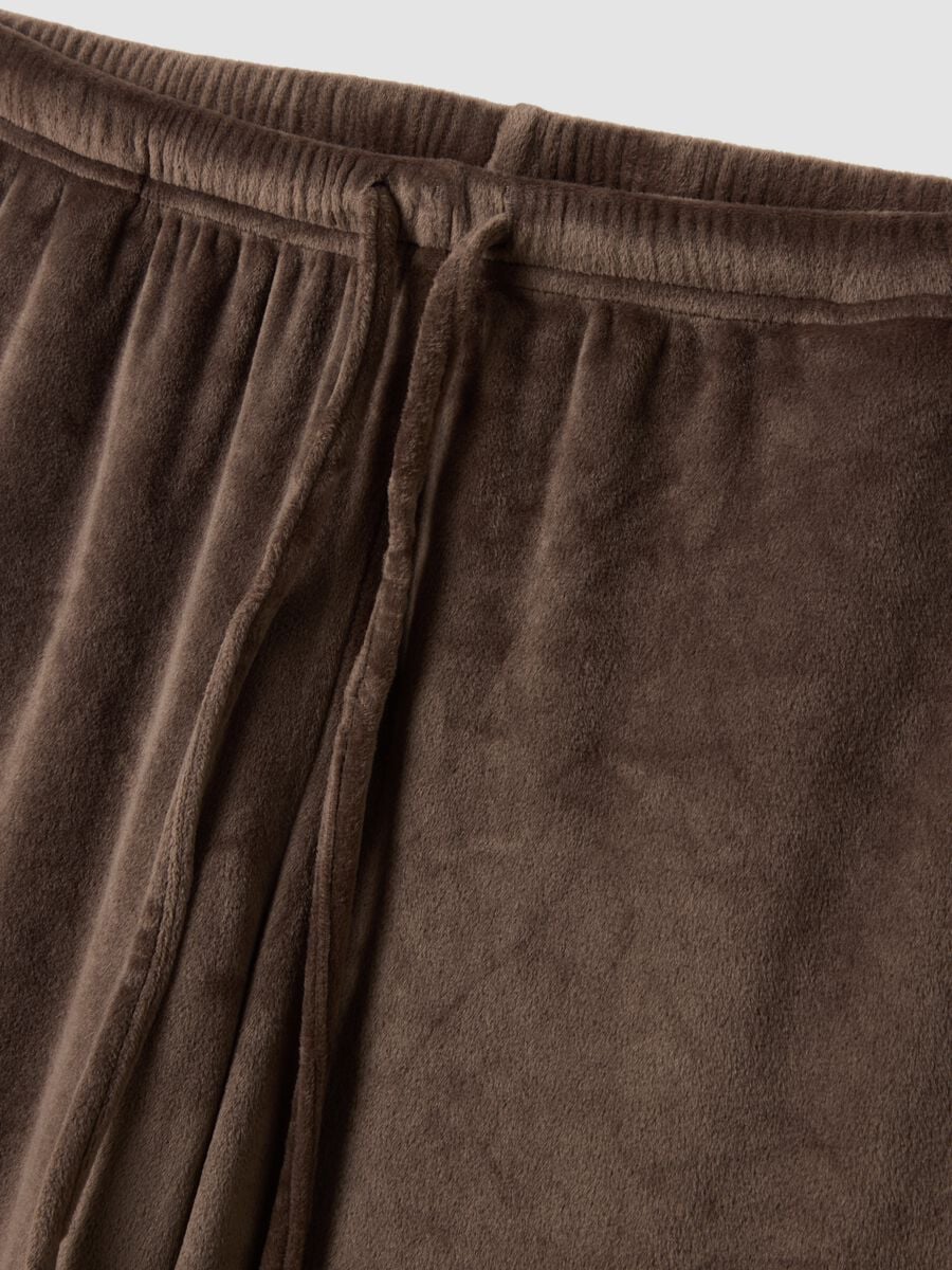 Pantaloni pigiama marroni in chenille di tessuto elasticizzato regular fit_1