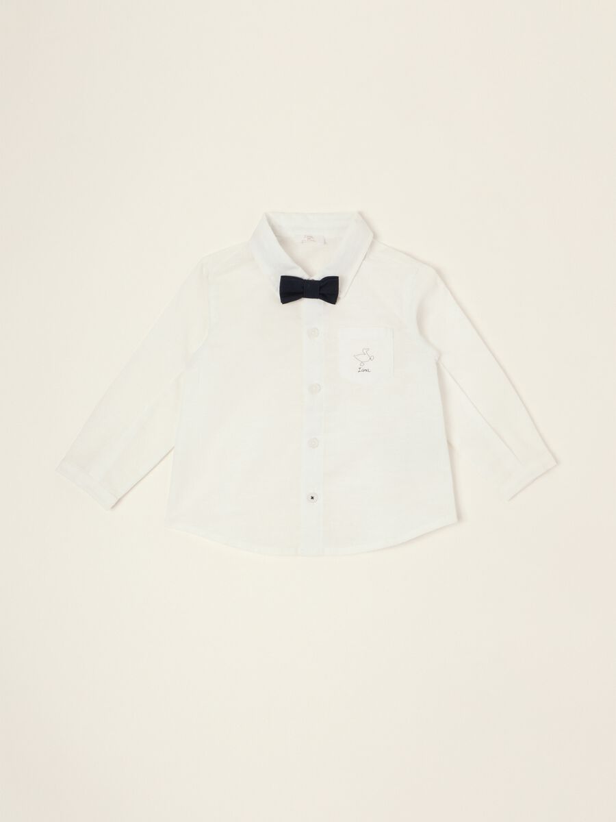 White long-sleeved cotton-linen blend shirt_0