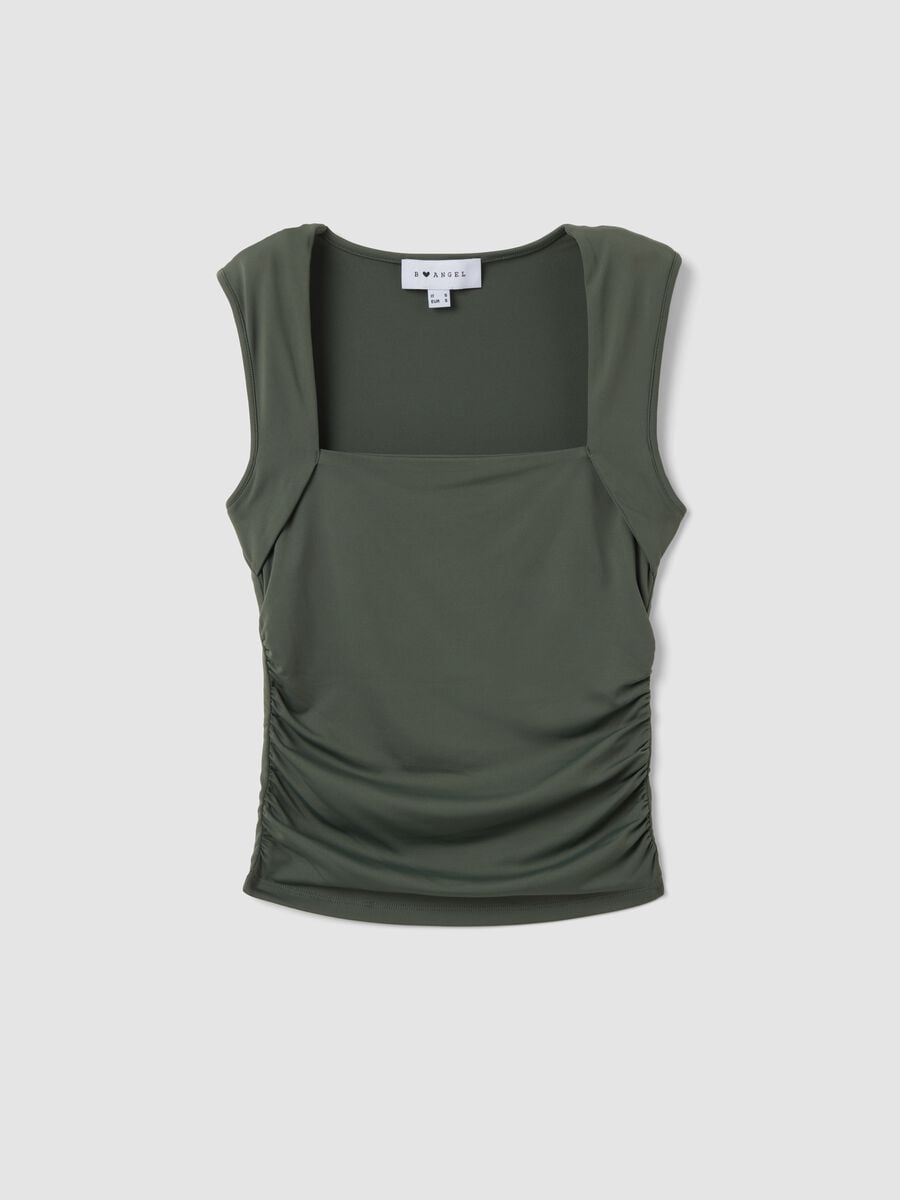 Green stretch tank top with side ruching_0