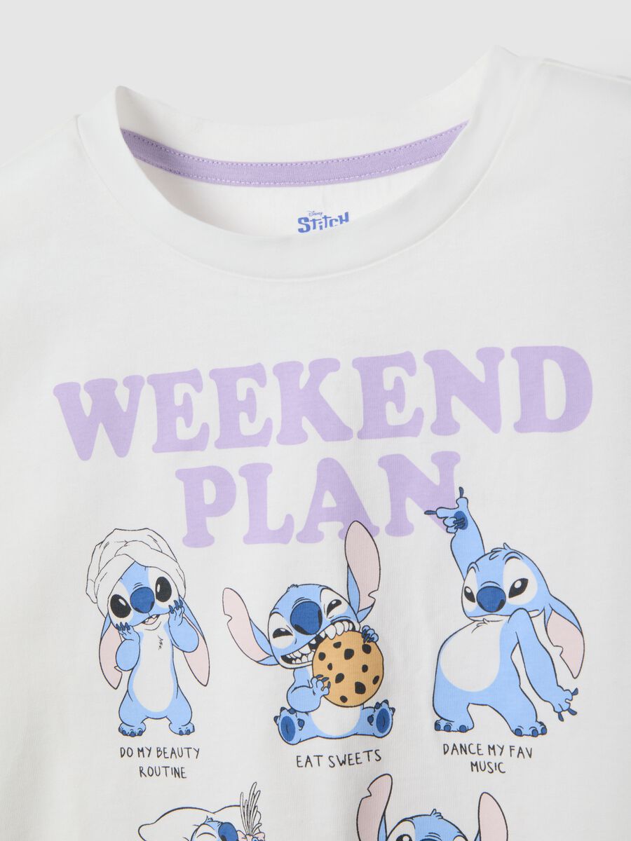 Pigiama corto in puro cotone multicolor da ragazza con Stitch_2