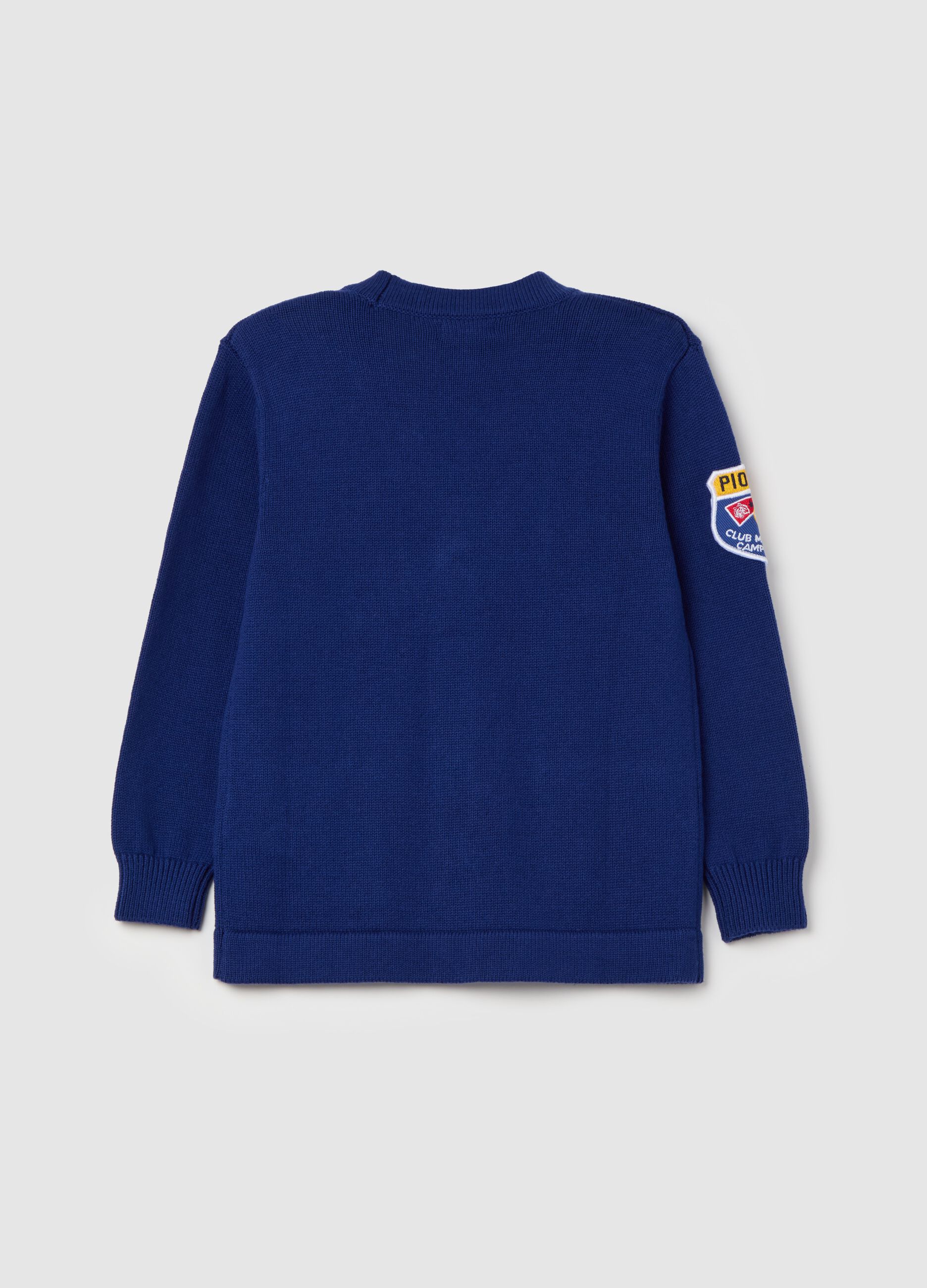 Cotton cardigan with V neck and logo patch
