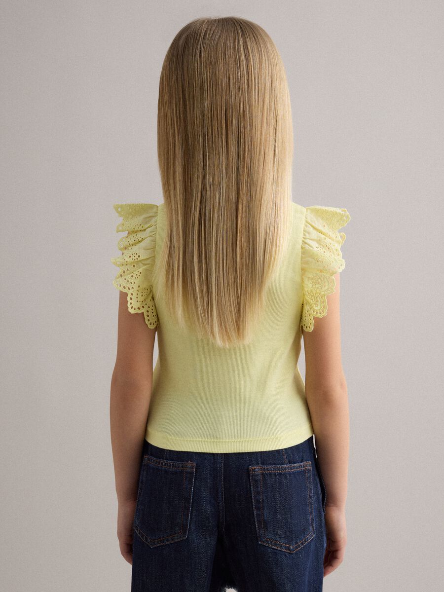 Canotta in cotone elasticizzato gialla da bambina con volant_2