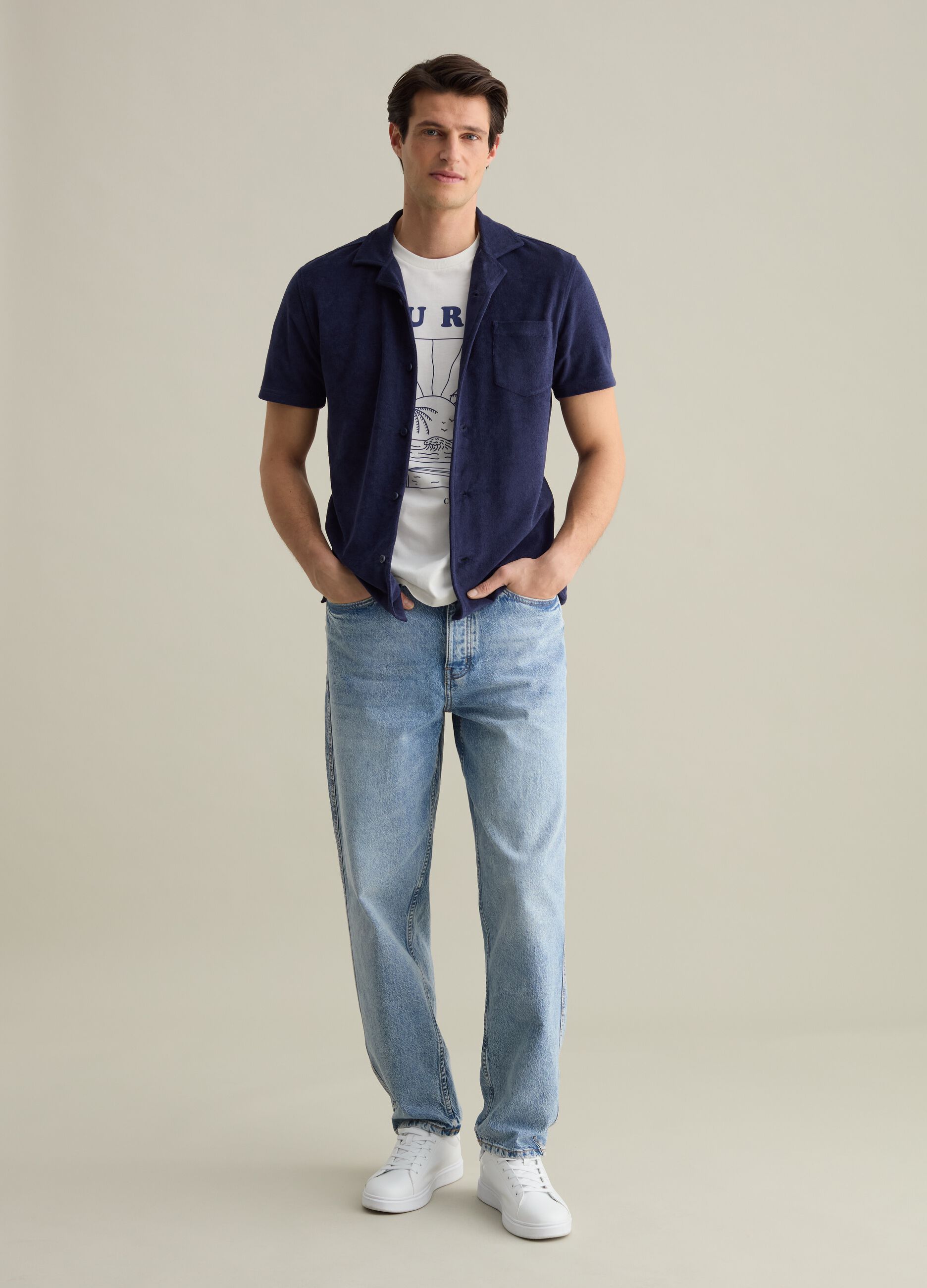 Polo shirt in chenille with pocket