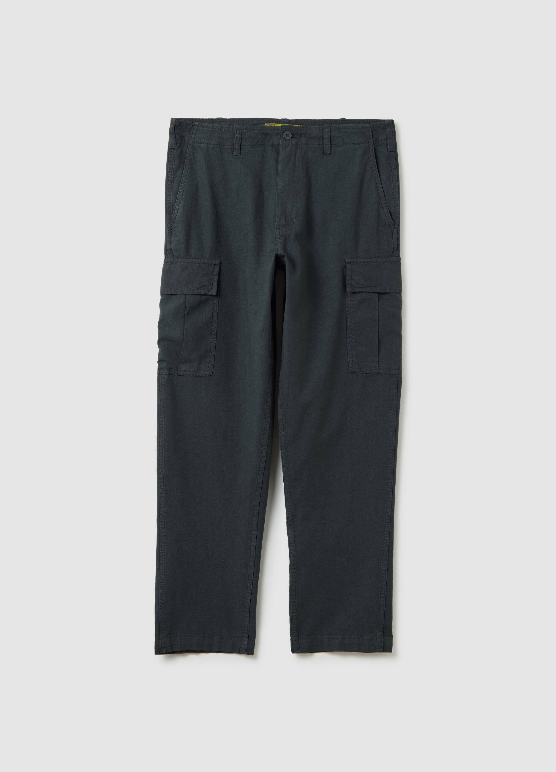 Pantaloni cargo da uomo in lino verde regular fit con tasche cargo
