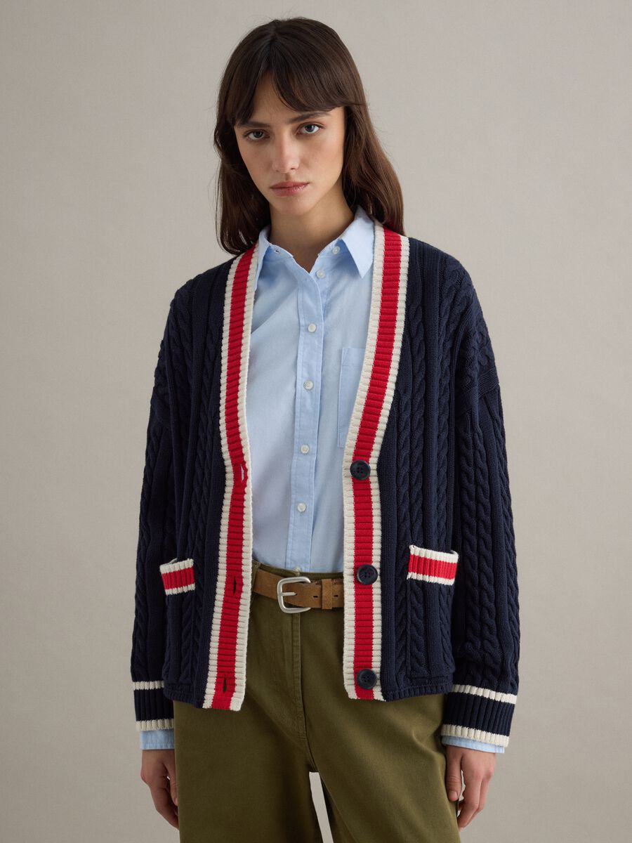 Multicolour pure cotton oversized cardigan with deep V-neck_0