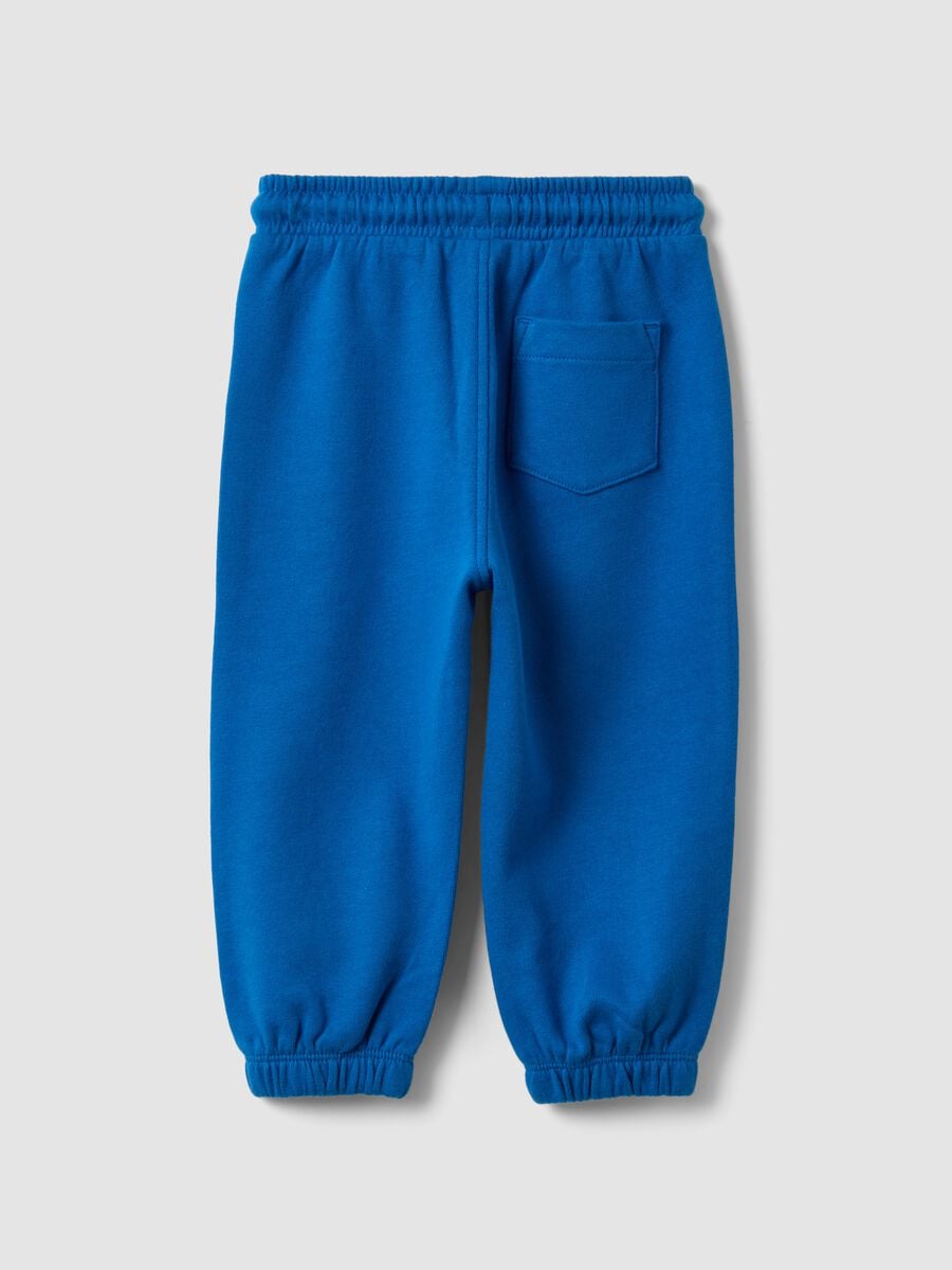 Pantaloni jogger blu in puro cotone organico con coulisse per bimbo_1