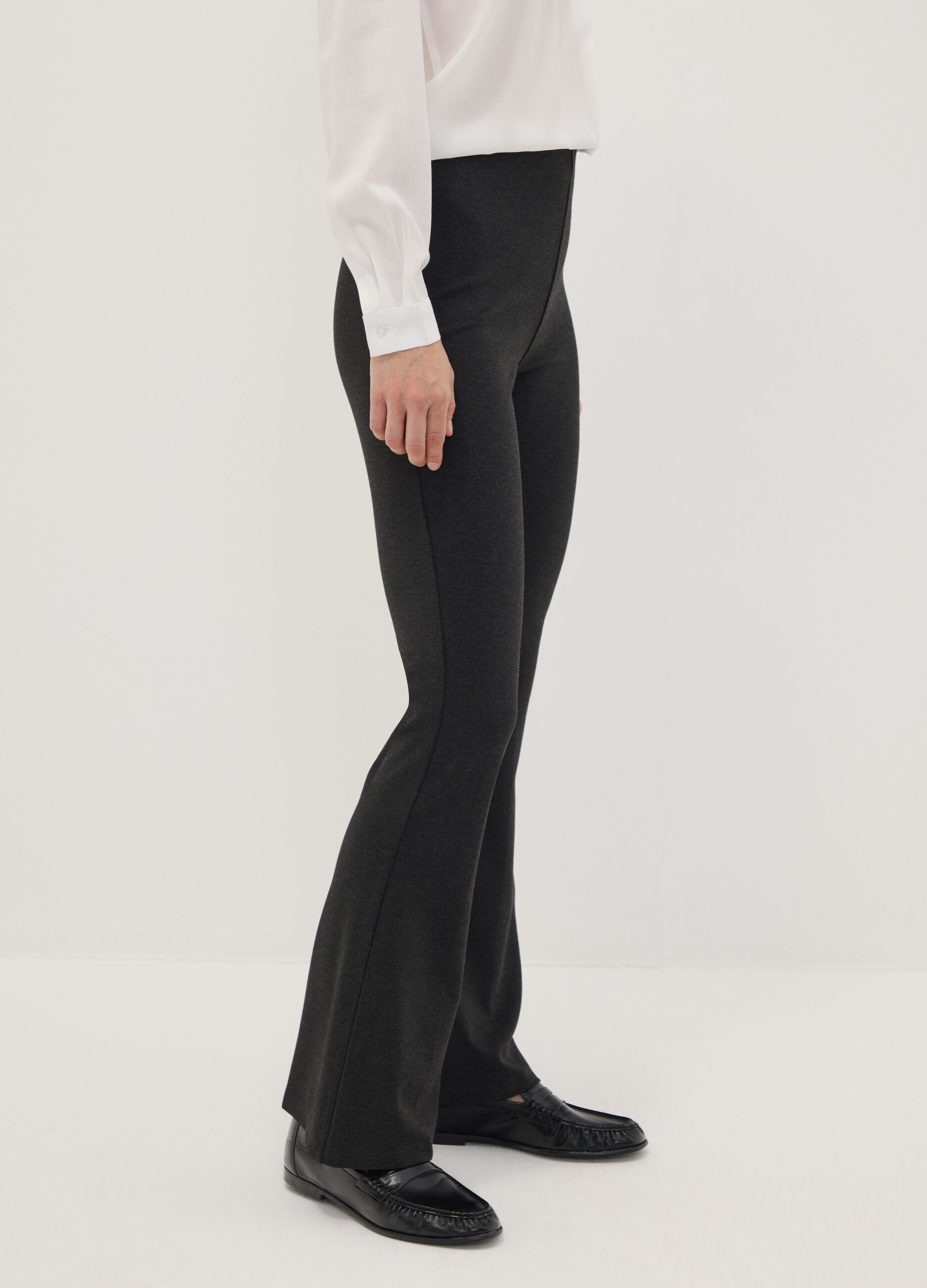 Leggings grigi flare fit in punto Milano di viscosa elasticizzata