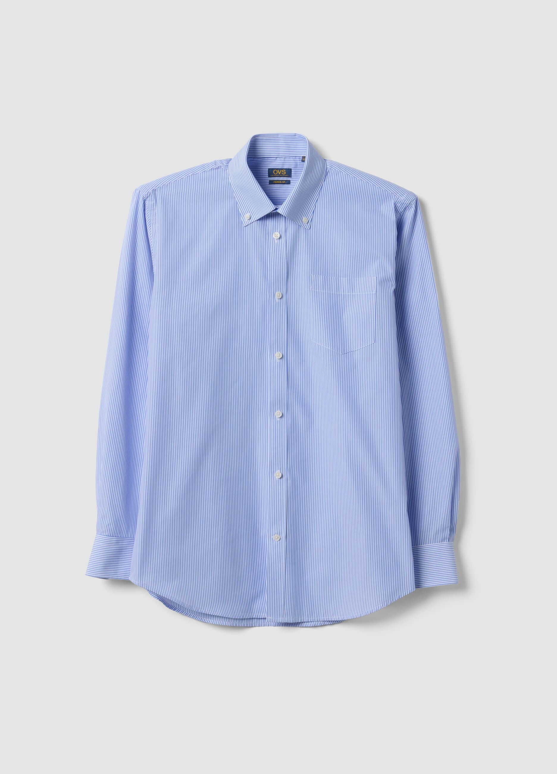 Blue striped cotton-blend shirt with button-down collar, easy-iron, regular fit
