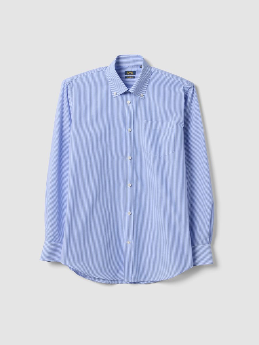 Camicia azzurra a righe in misto cotone con collo button down easy iron regular fit_4