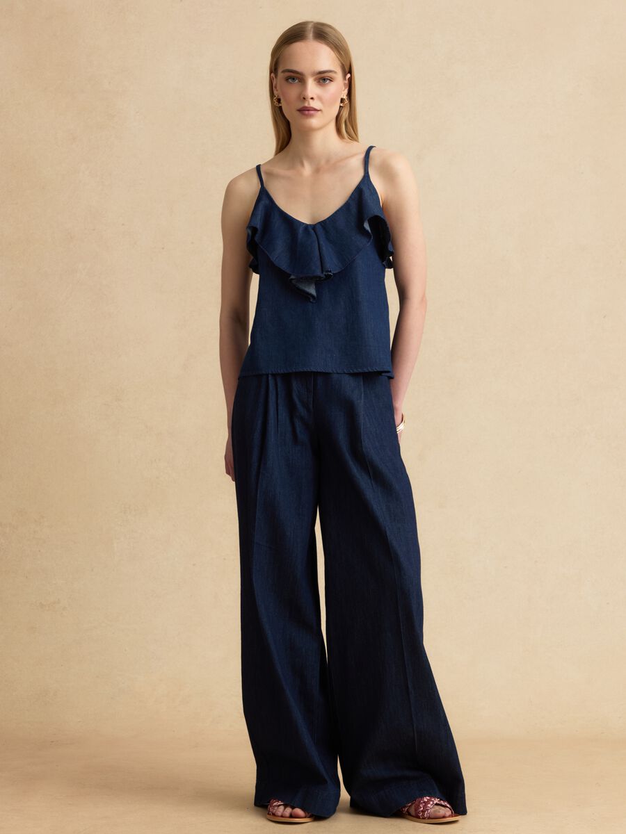 Blue pure cotton top with ruffle_2