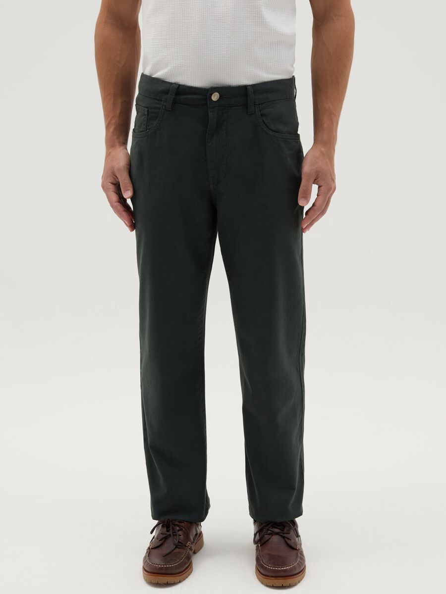 Trousers in linen and cotton with five pockets_1