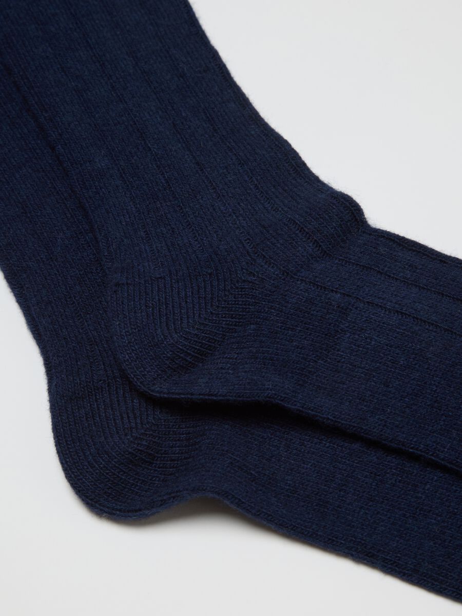 Blue long socks in wool and cashmere blend_1