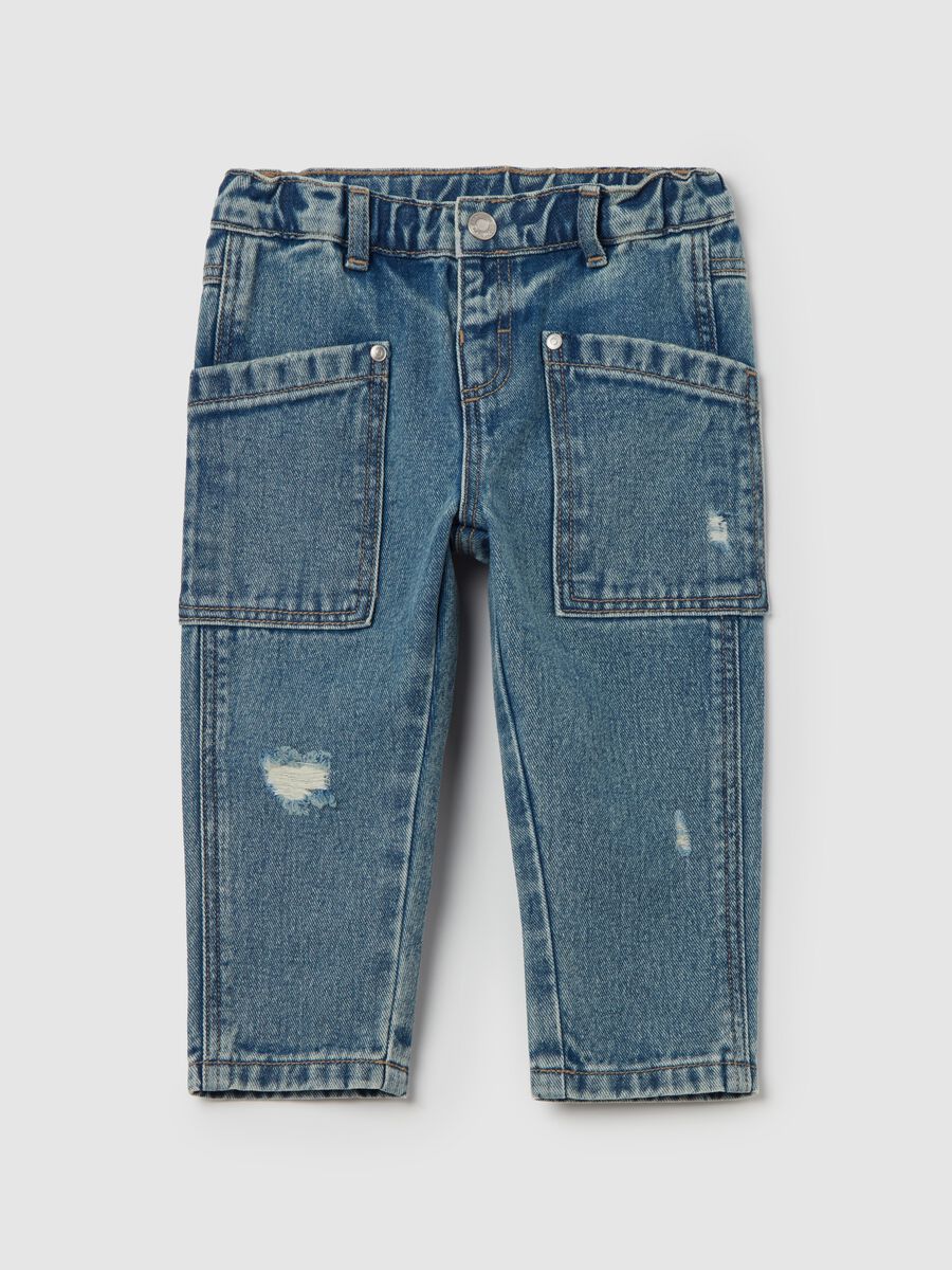 Jeans in cotone con abrasioni_0