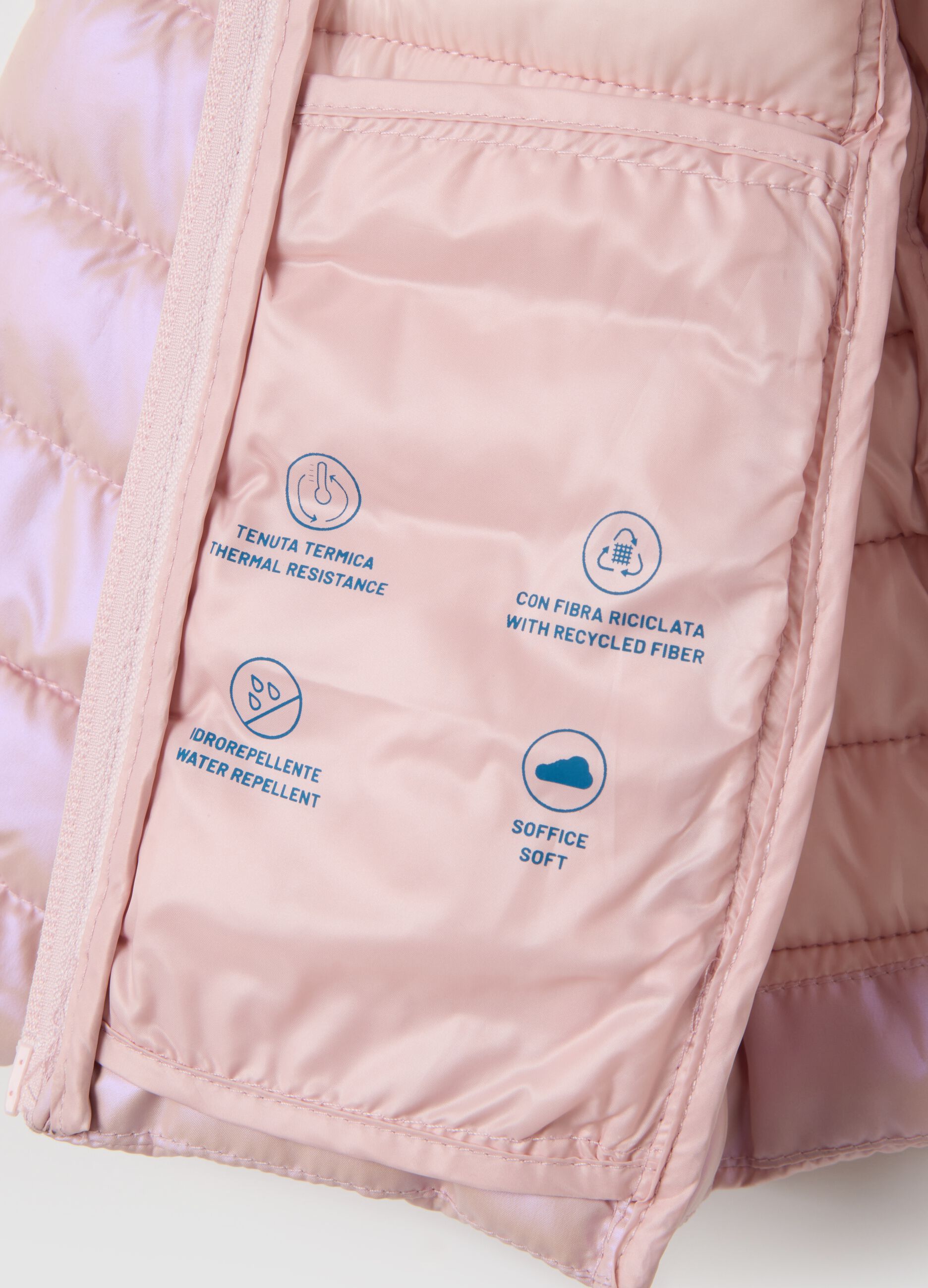 Pink padded girls' jacket with hood