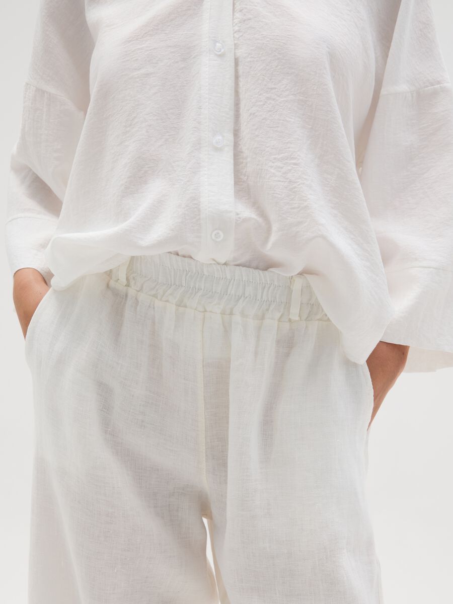 Women's Pure White Linen Regular Fit Trousers_3
