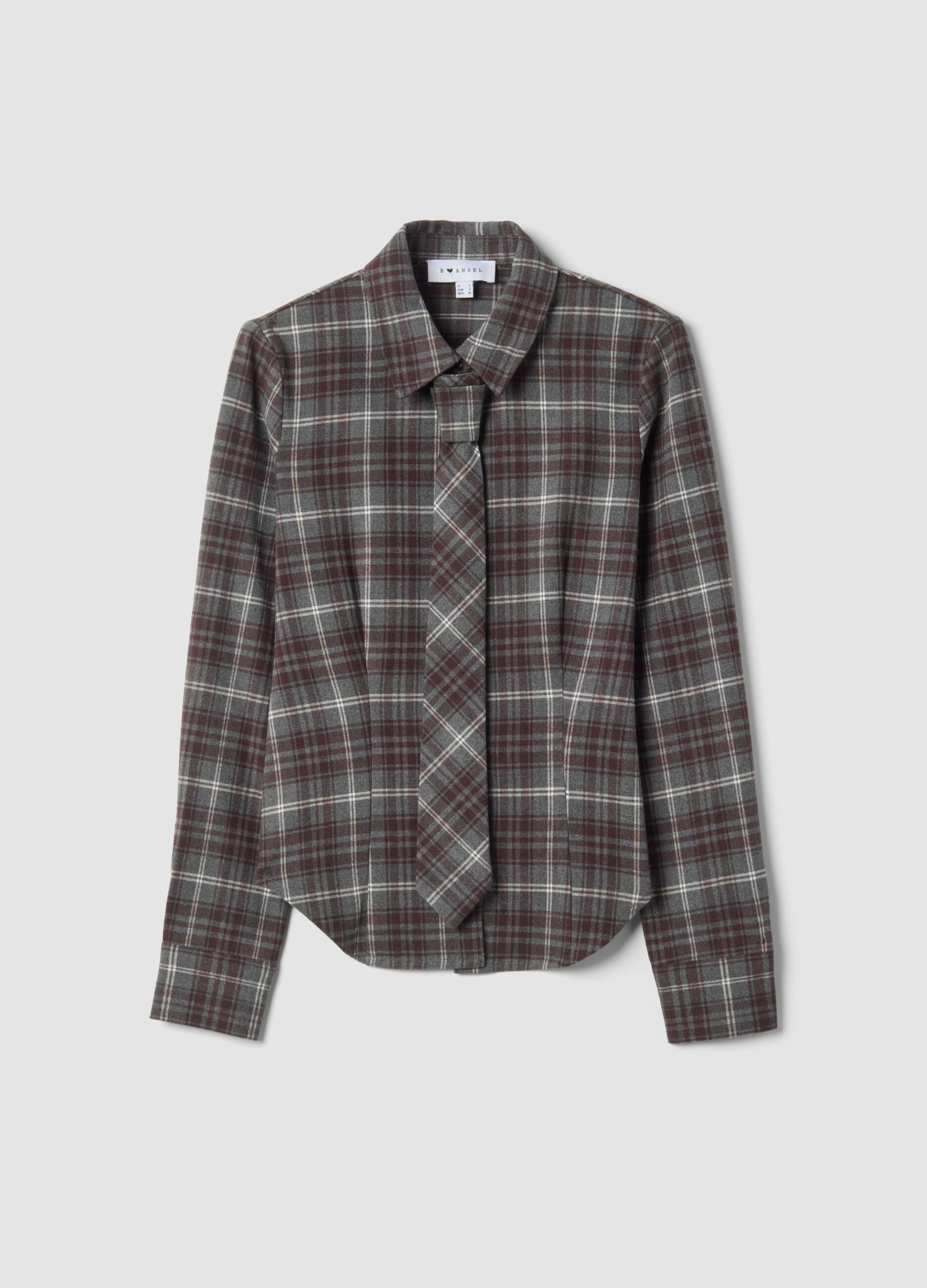 Grey flannel shirt in stretch viscose with tie, slim fit