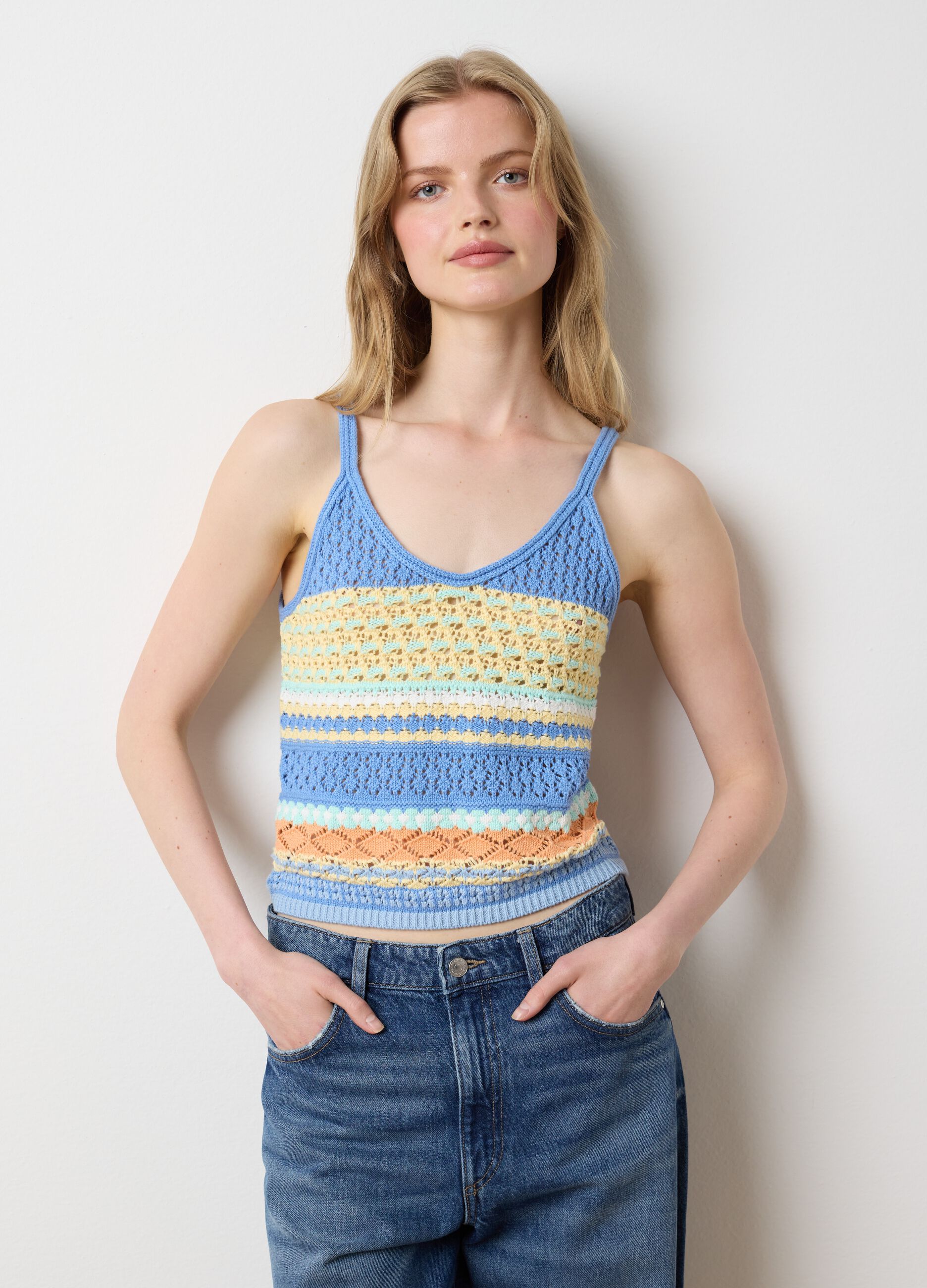 Multicolour Striped Cotton Crop Top