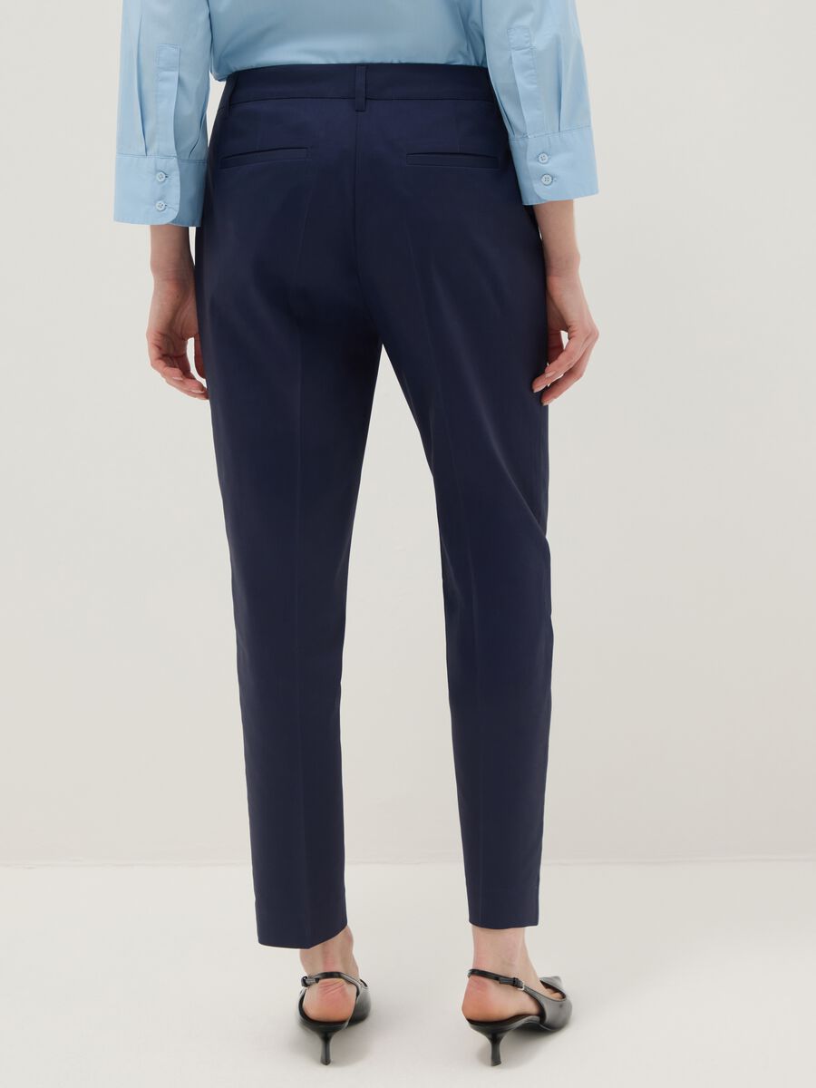 Blue Stretch Cotton Satin Trousers Regular Fit_2