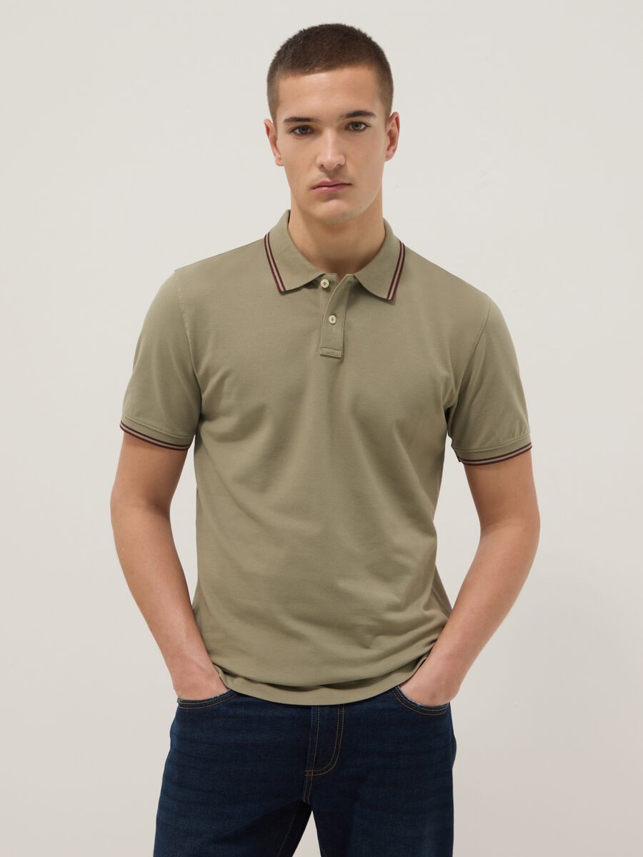 Green stretch cotton polo shirt, regular fit_0
