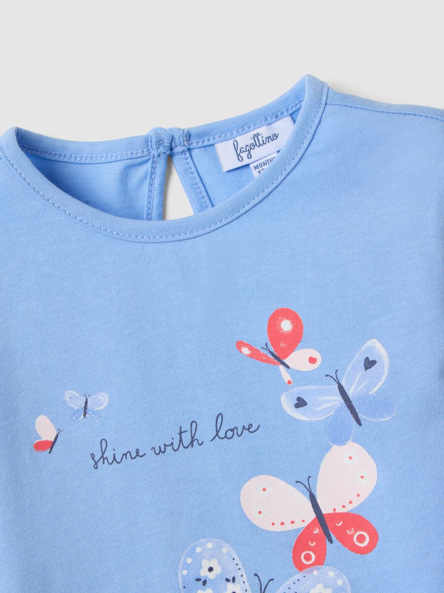 Blue pure cotton girl's regular fit t-shirt with butterflies_2
