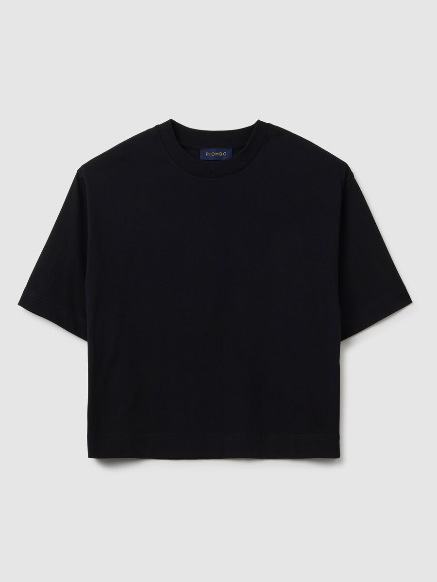 Black Cotton Blend Boxy Fit T-shirt_0
