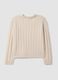Maglia beige in misto lana a trecce con girocollo over fit_2