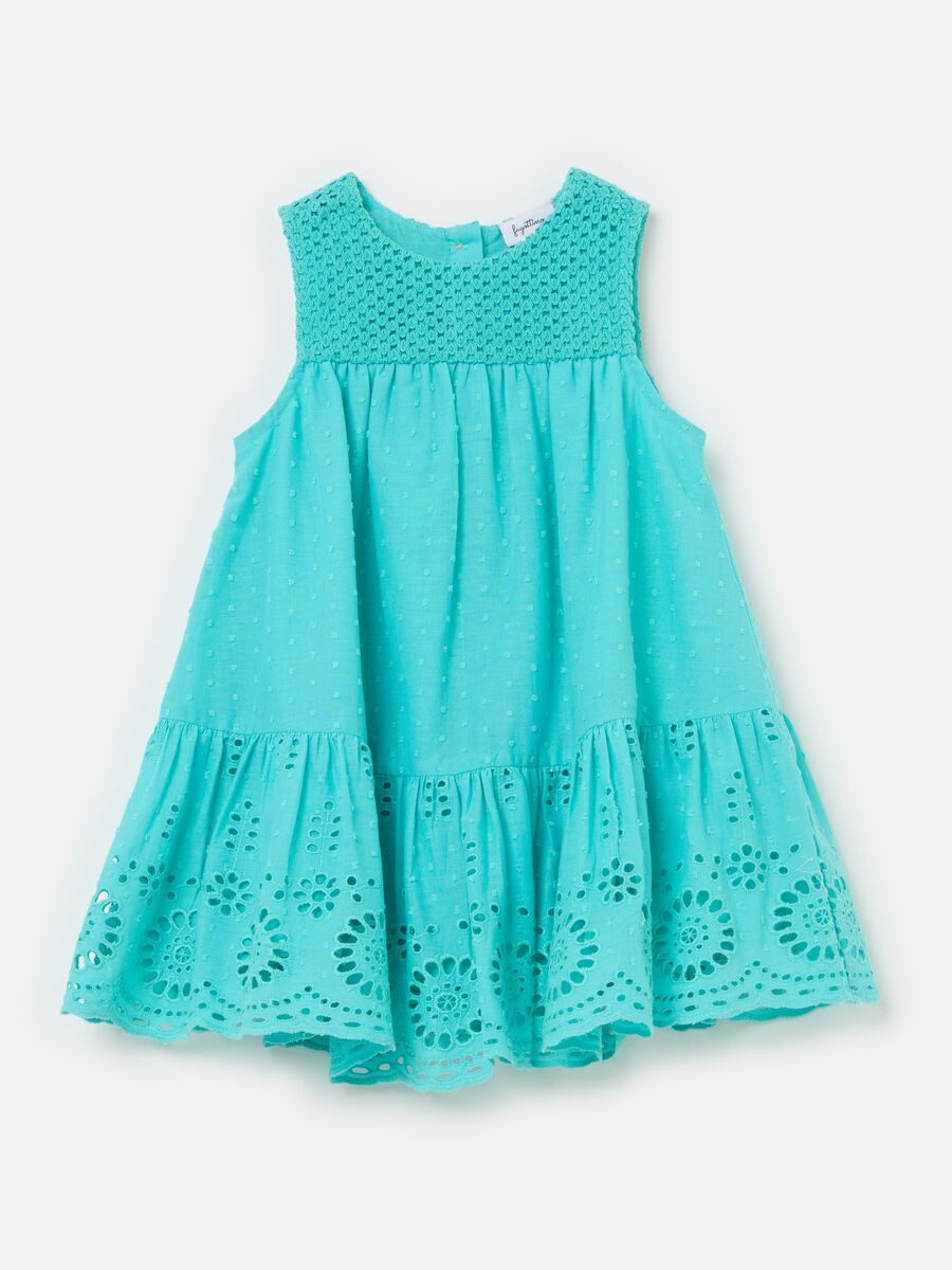 Dress with crochet design and broderie anglaise flounce_0