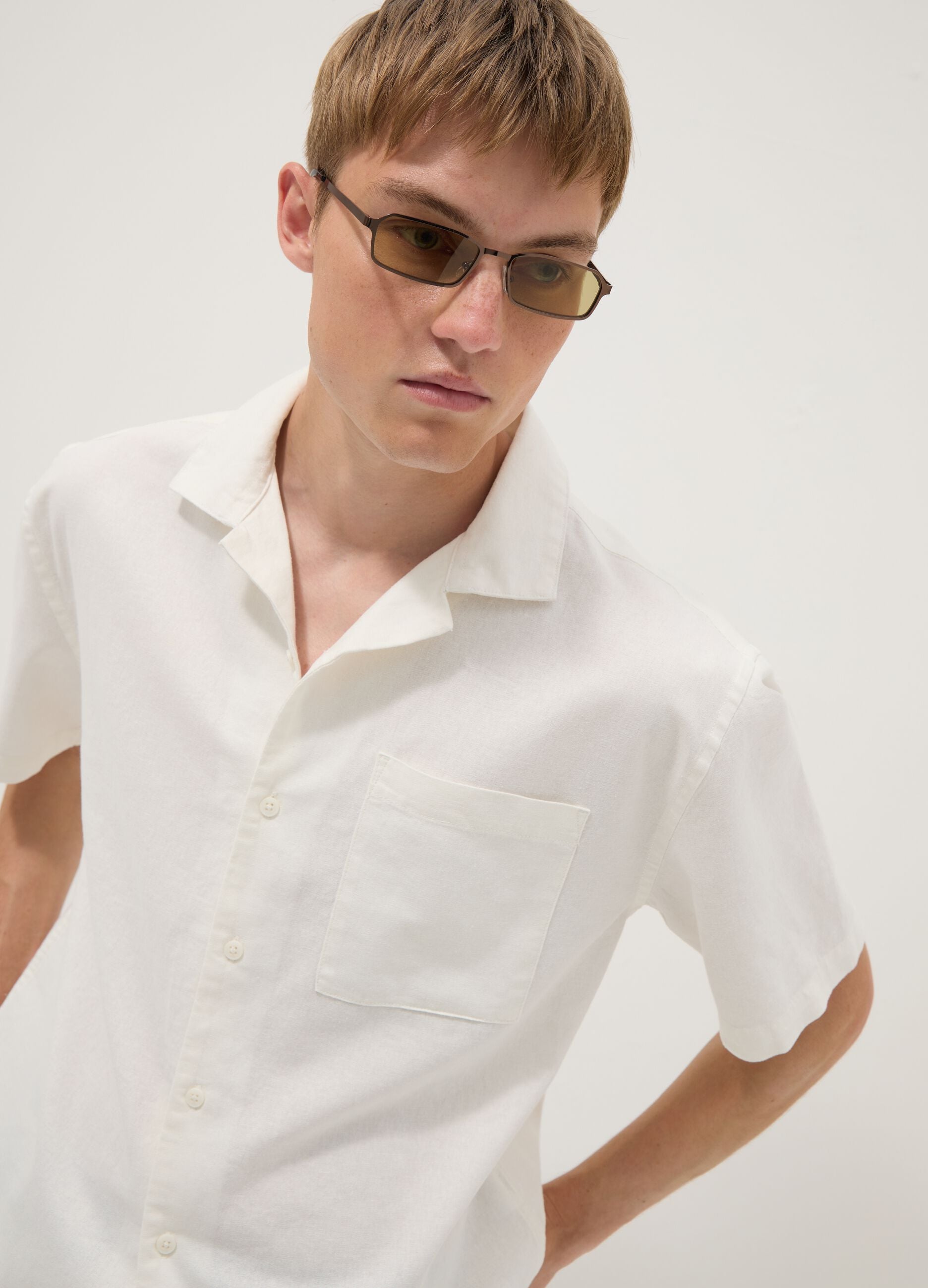 White linen-cotton blend shirt