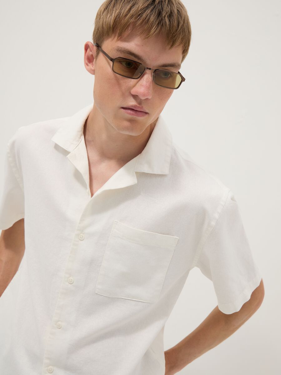 White linen-cotton blend shirt_0