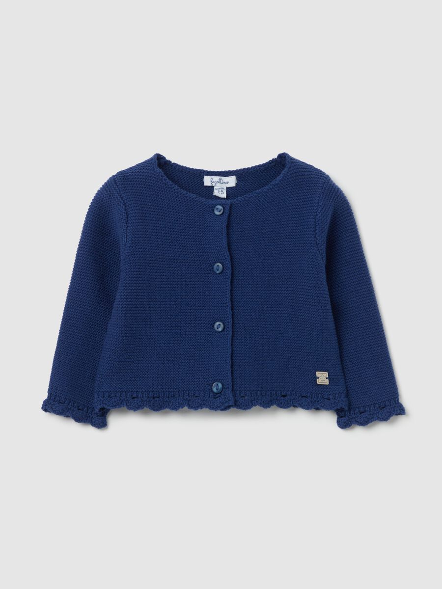 Cardigan in cotone con profili ondulati_0