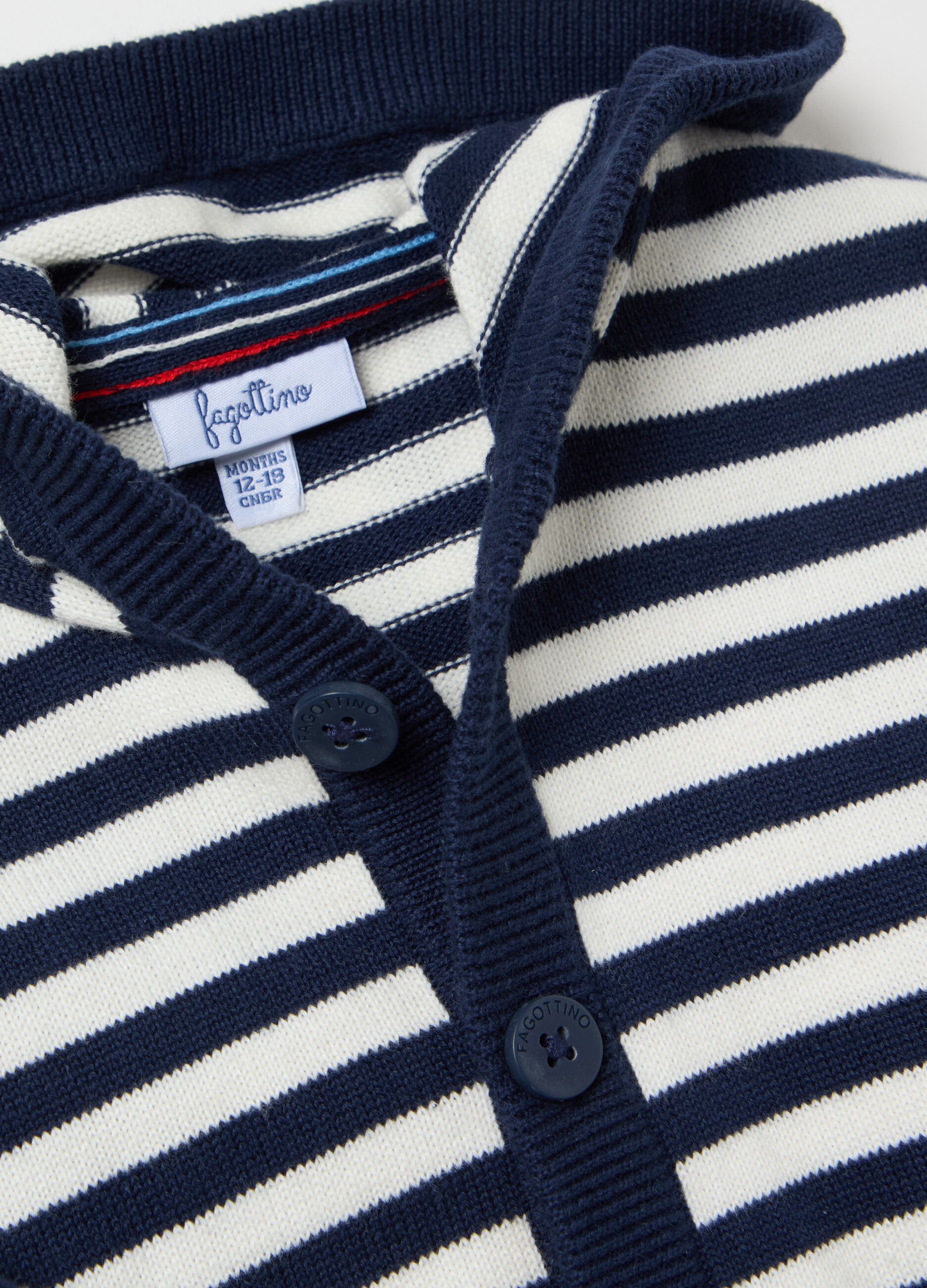 Cotton cardigan with stripes and hood