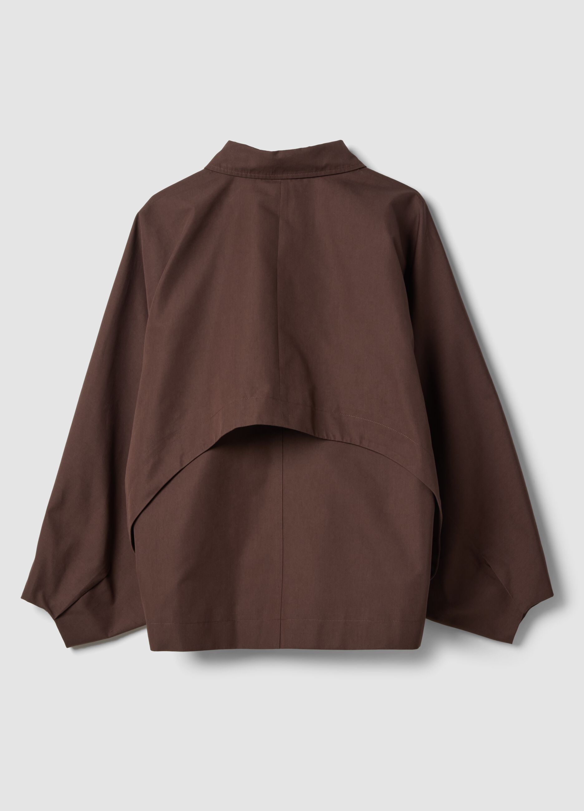 Short brown cotton-blend trench coat with shirt collar