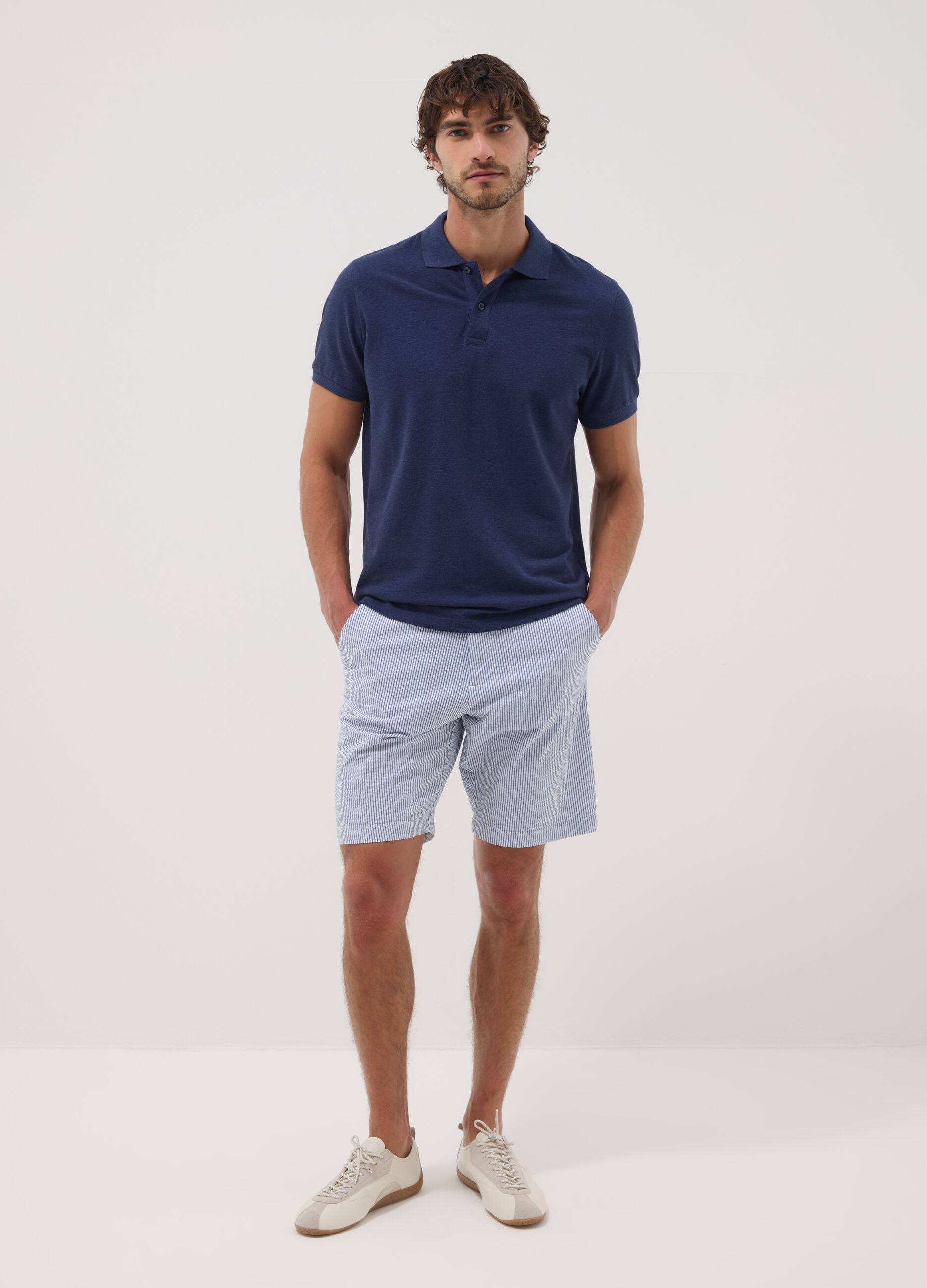 Light blue stretch cotton chino shorts