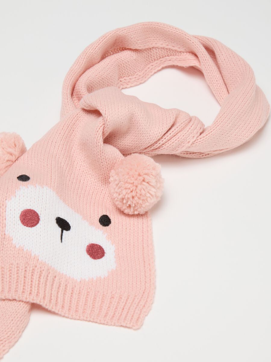 Pink girl's scarf with pom-poms_1
