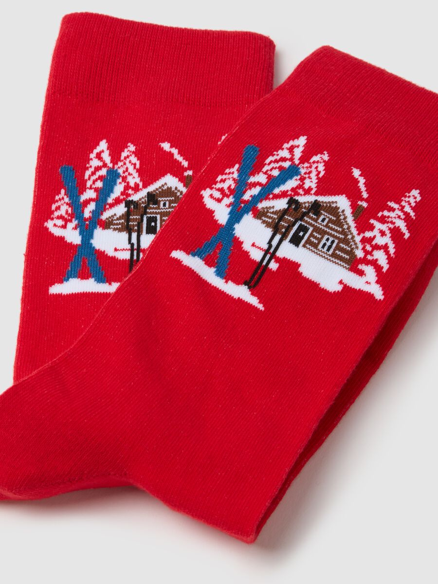 Red short cotton-blend socks with Christmas design_2