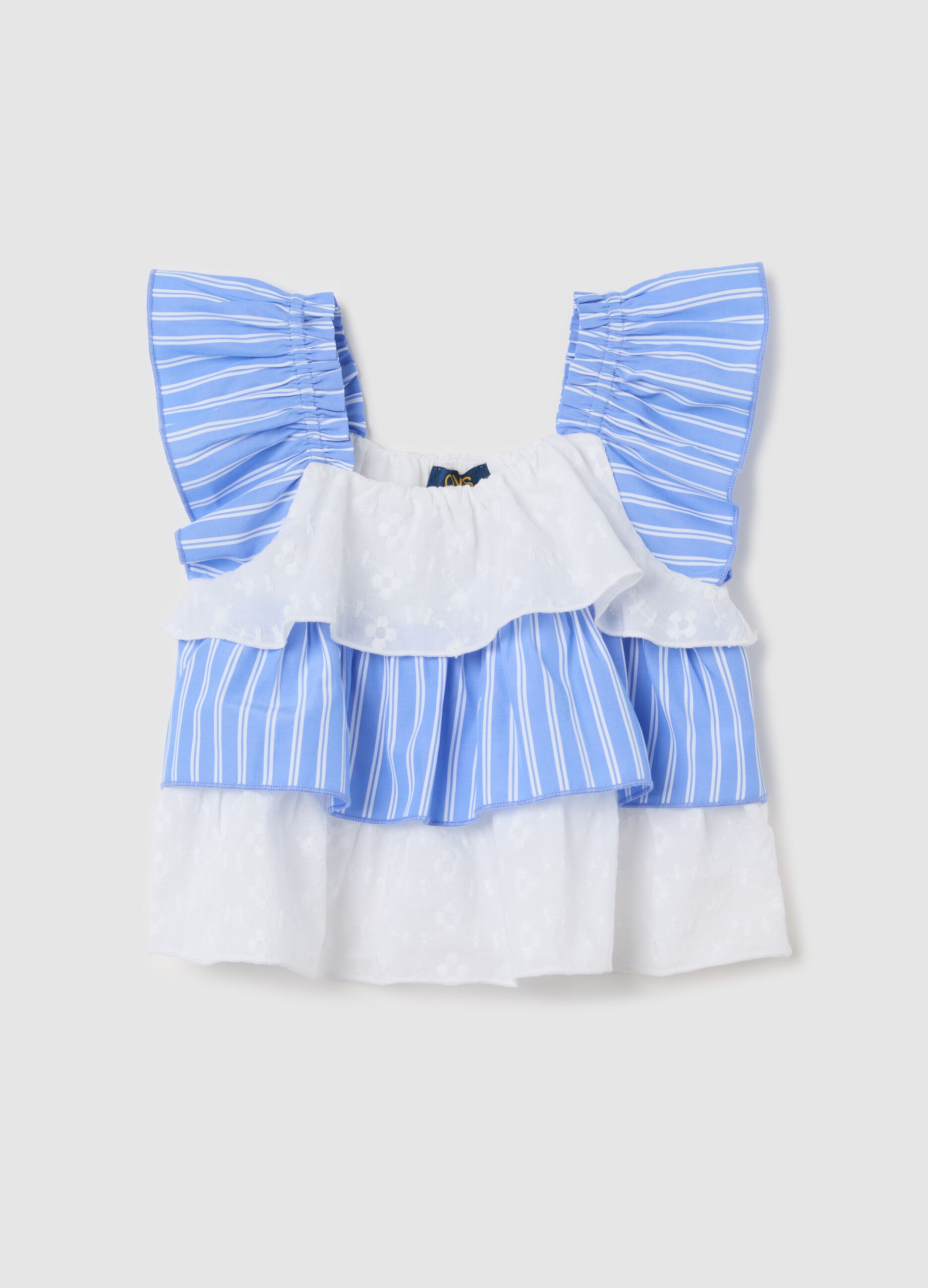 Blouse with light blue and white stripes