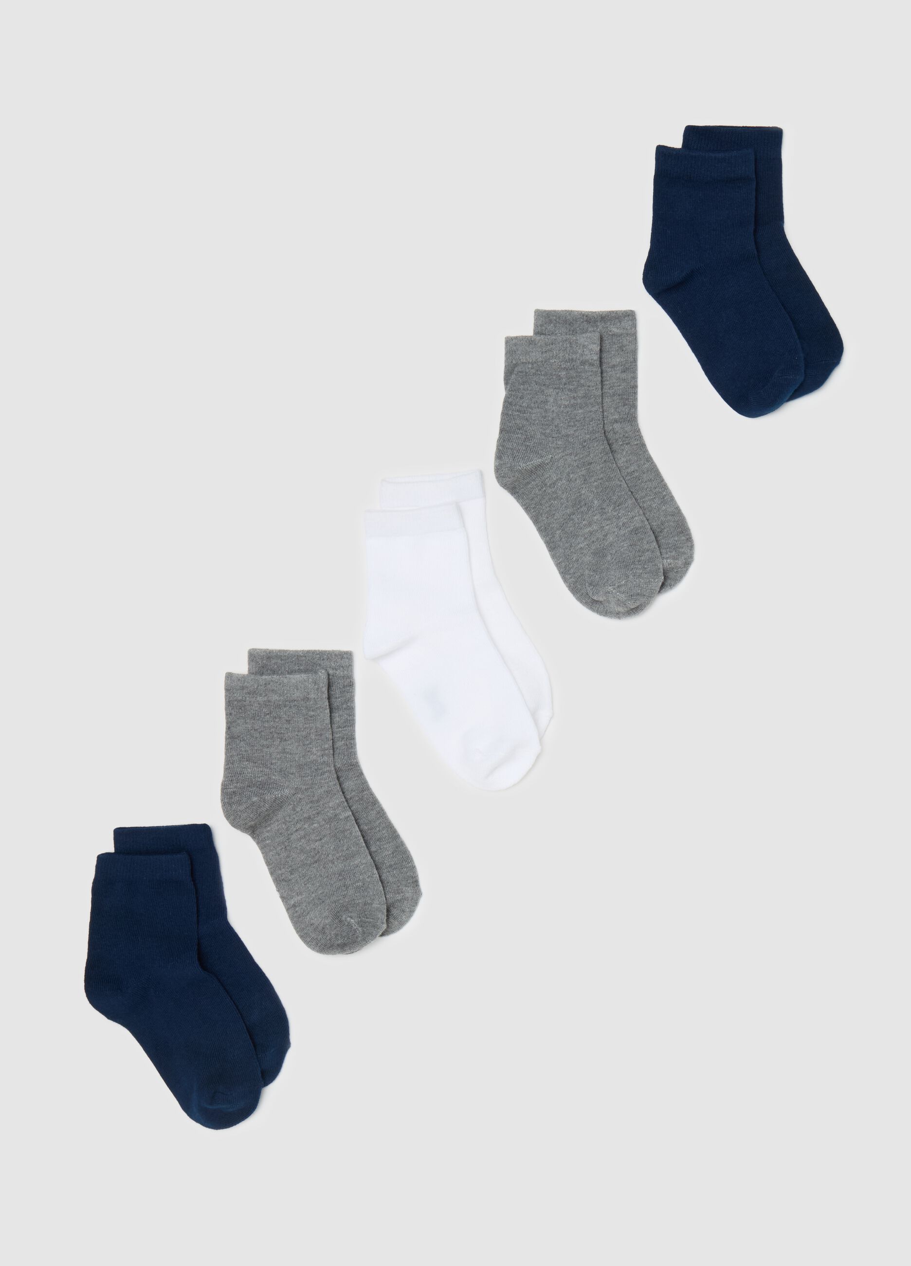 Five-pair pack short socks in stretch cotton