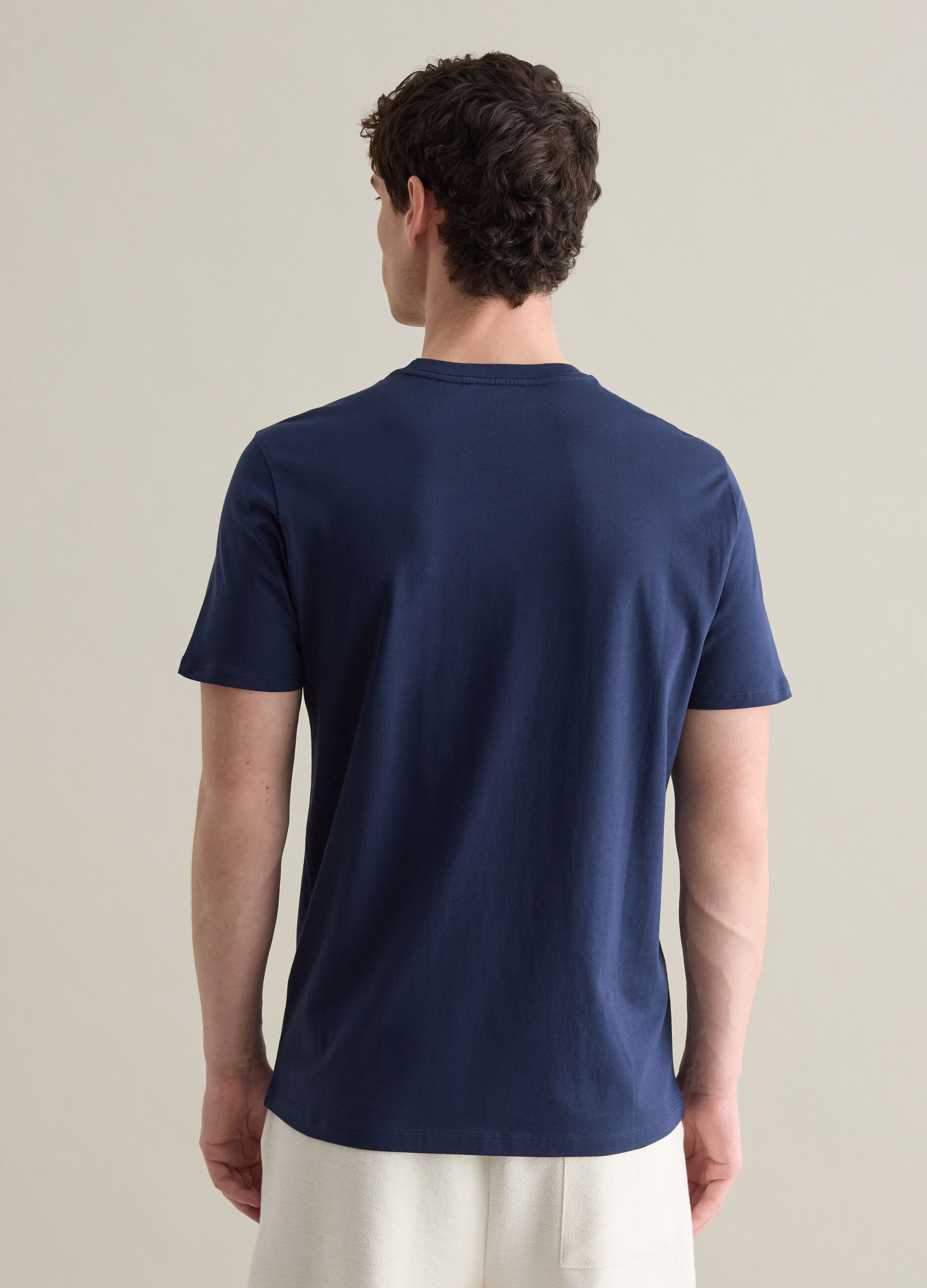 T-shirt da uomo in puro cotone Supima blu regular fit con tasca sul petto