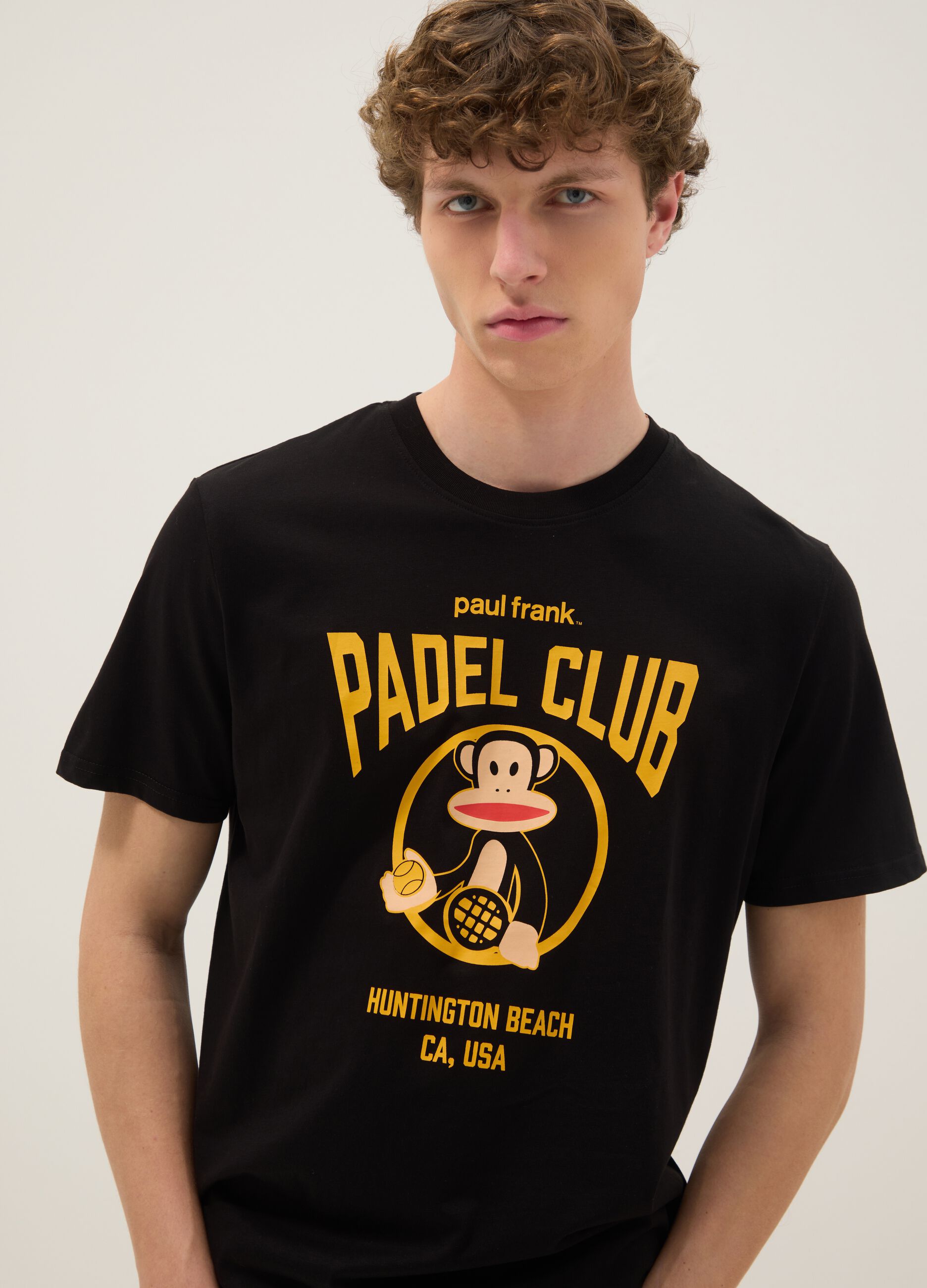 Black printed T-shirt in pure cotton, regular fit