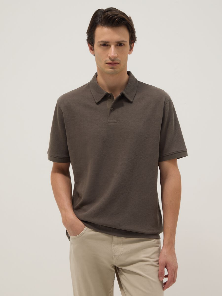 Brown regular fit stretch cotton polo_0