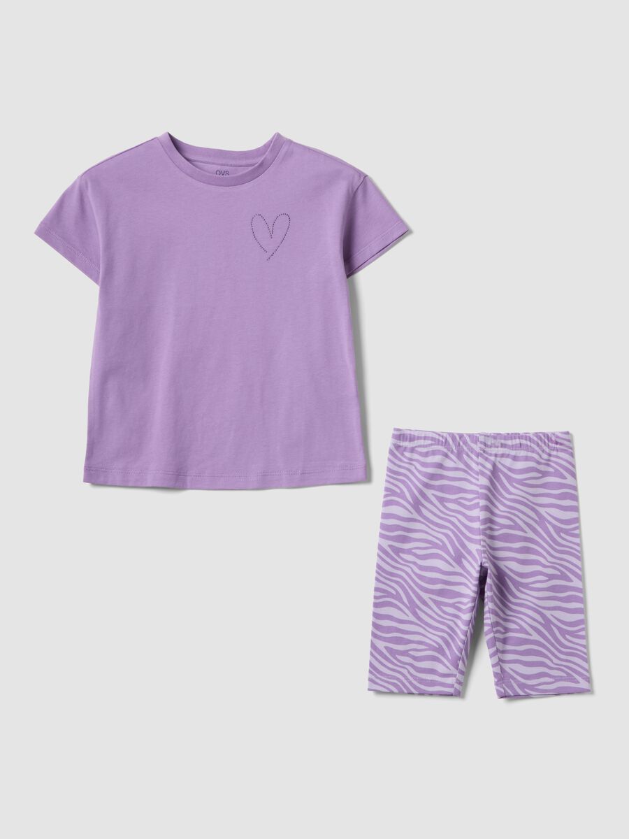 Completo viola in puro cotone con t-shirt e leggings_0