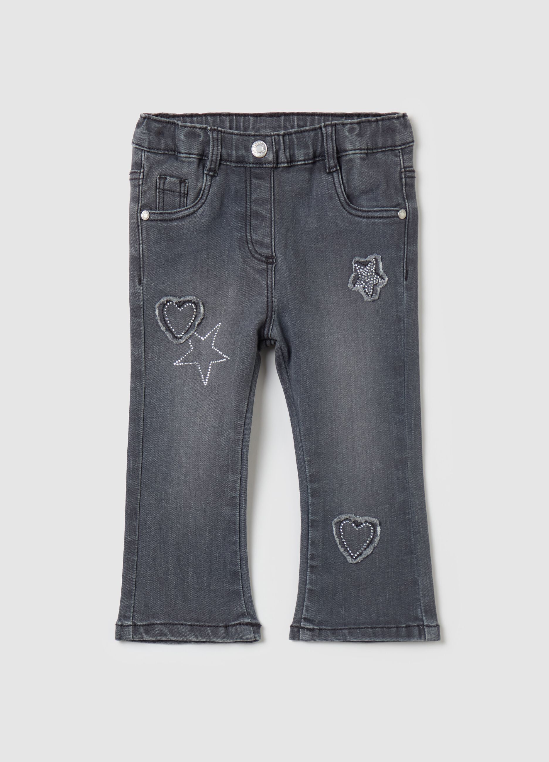 Flare-fit jeans with five pockets with diamantés